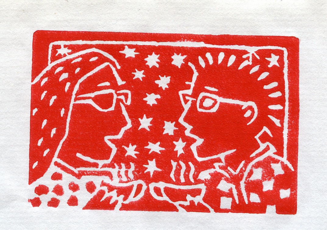 Conversation, Linoleum Print, 1990