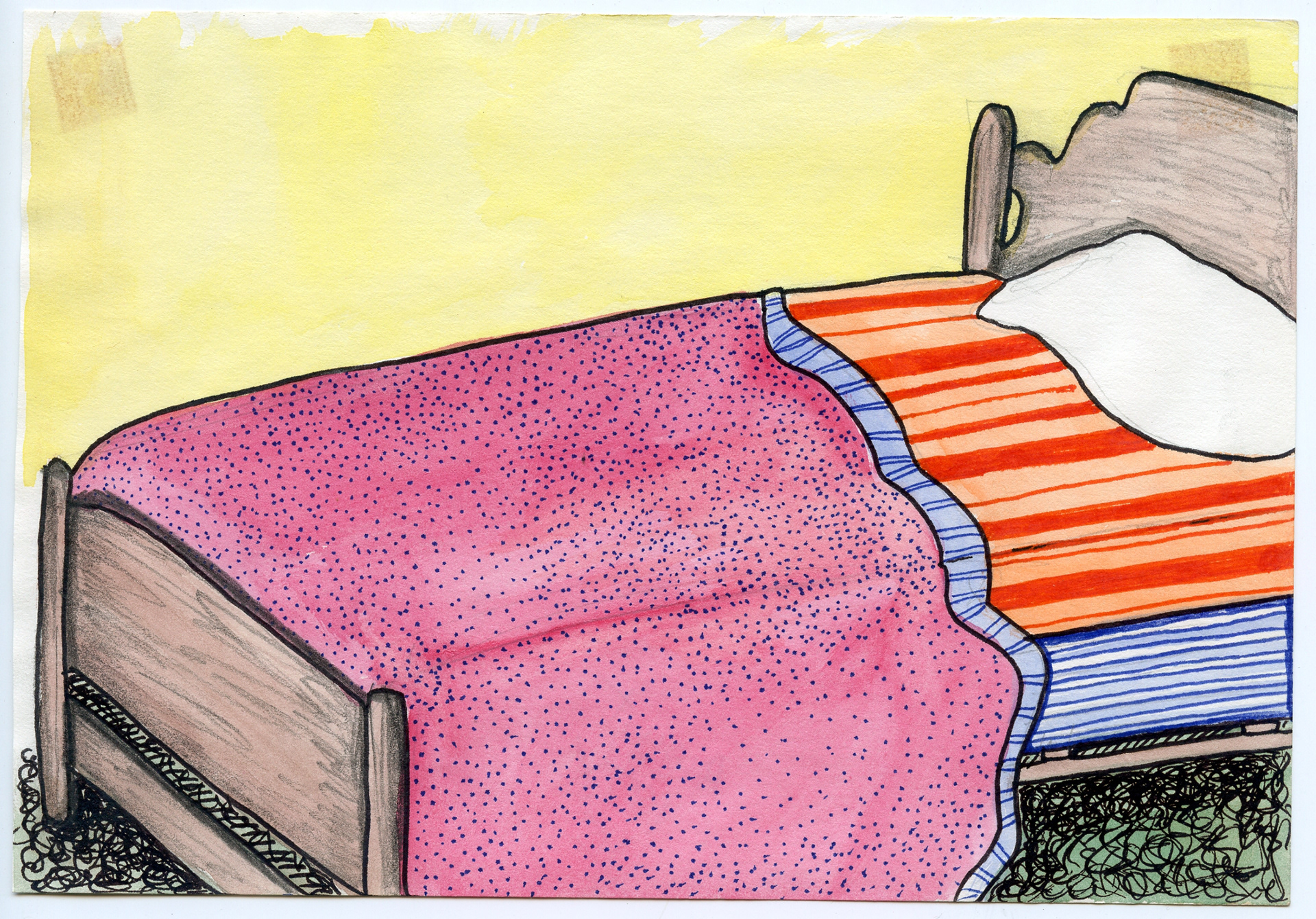 Bed, Watercolor on Paper, 8.5" x 5.5", 1978