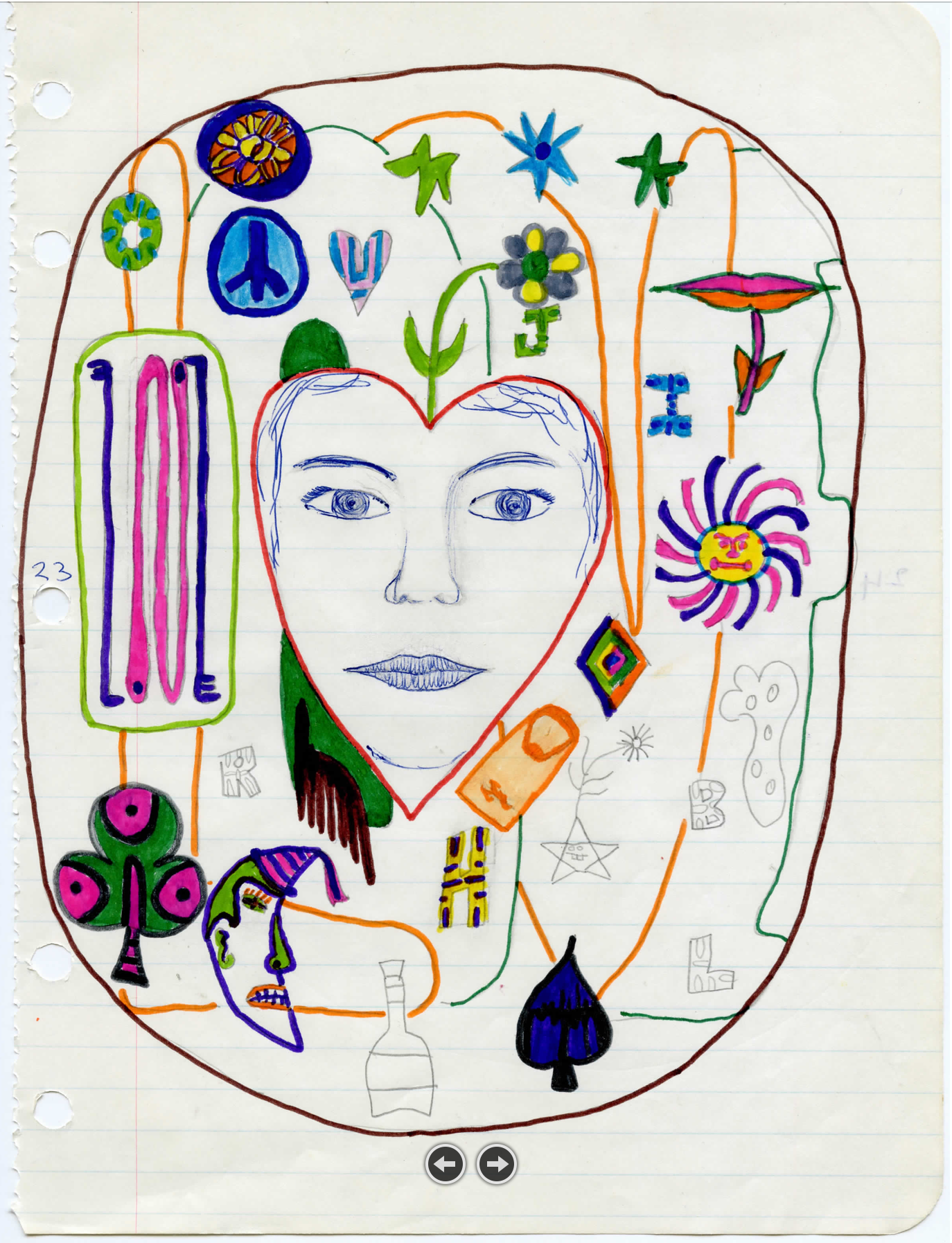 Love Heart Face, Magic Marker on Looseleaf Paper, 1971