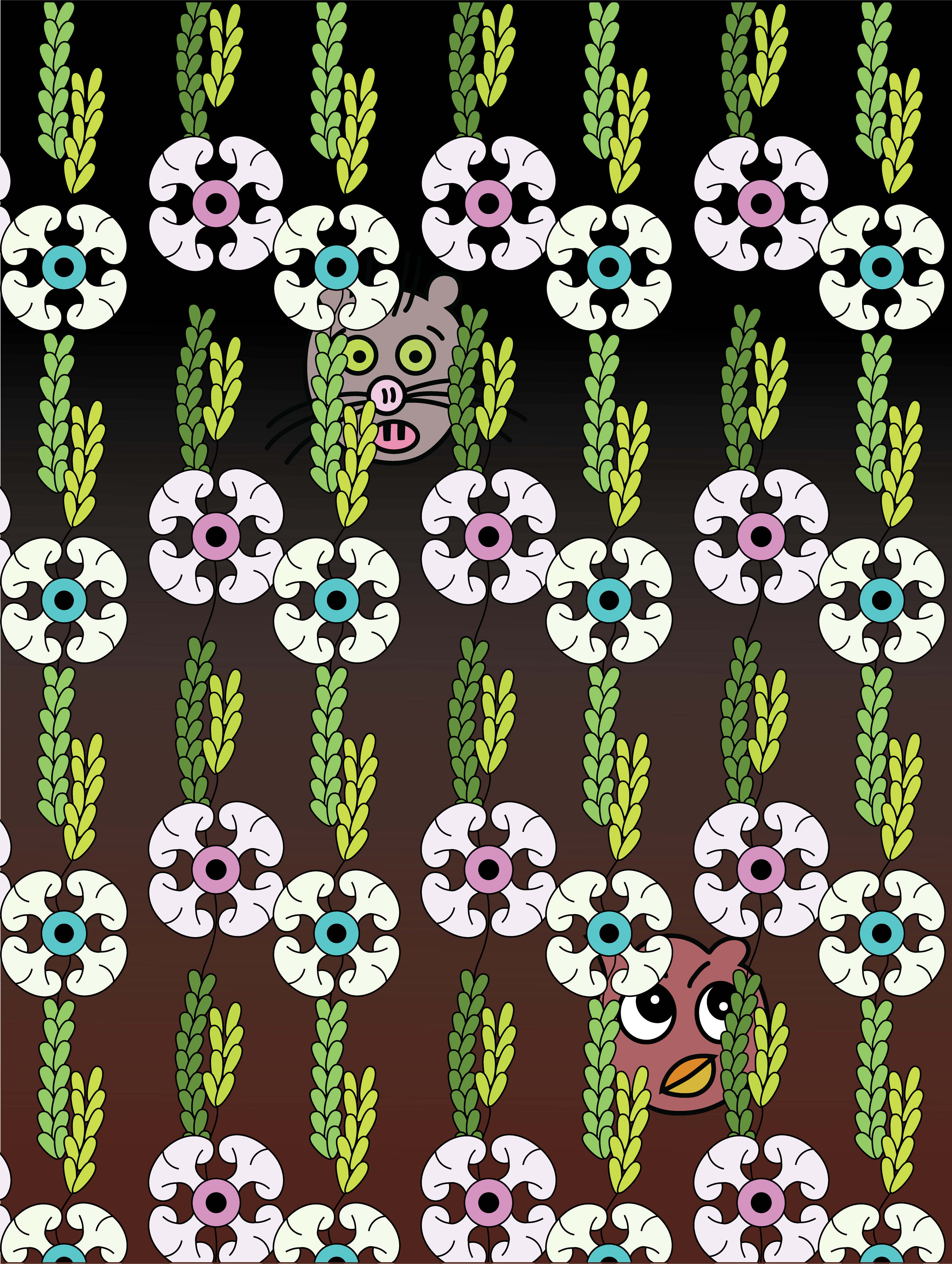 Night Animal Flowers, Digital Art, Pattern 5, 2025