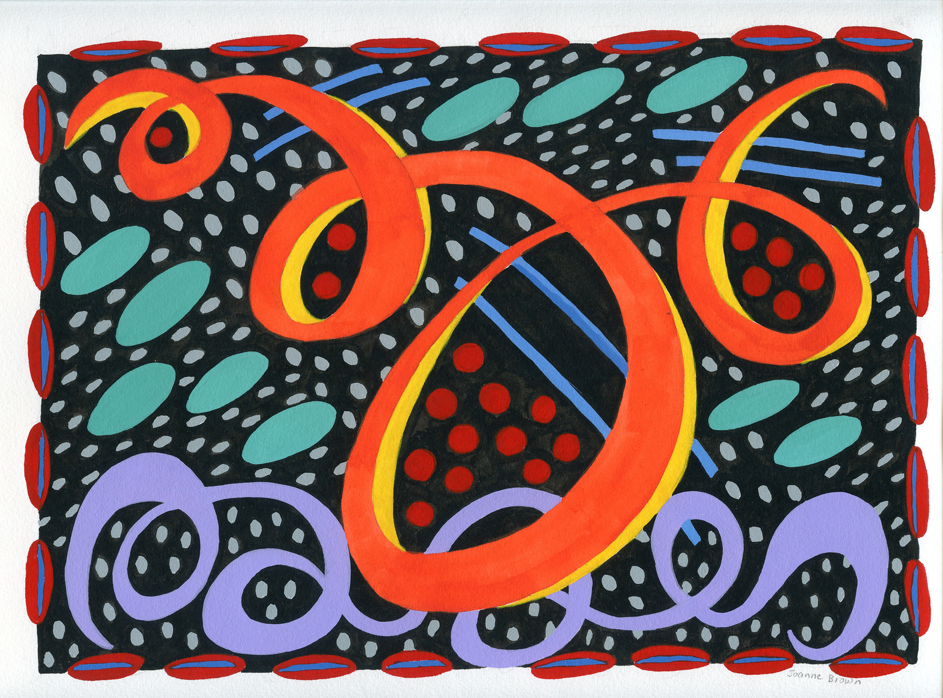 Polka Spirals, Watercolor on Paper, 10" x 7", 1989