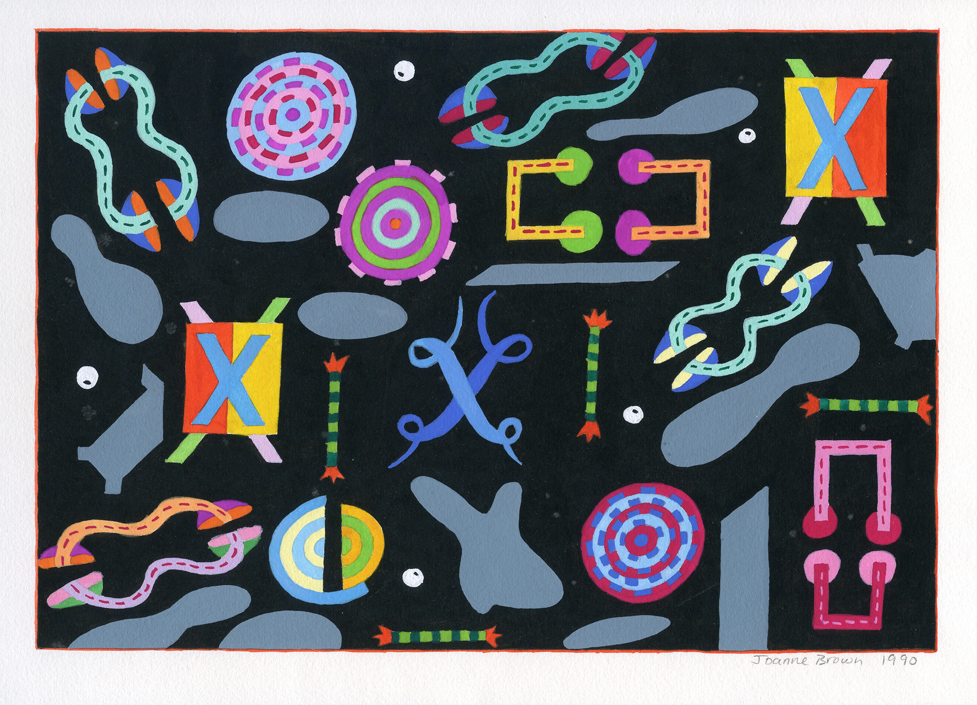 Night Lights and Shadows, Watercolor Painting, 1990