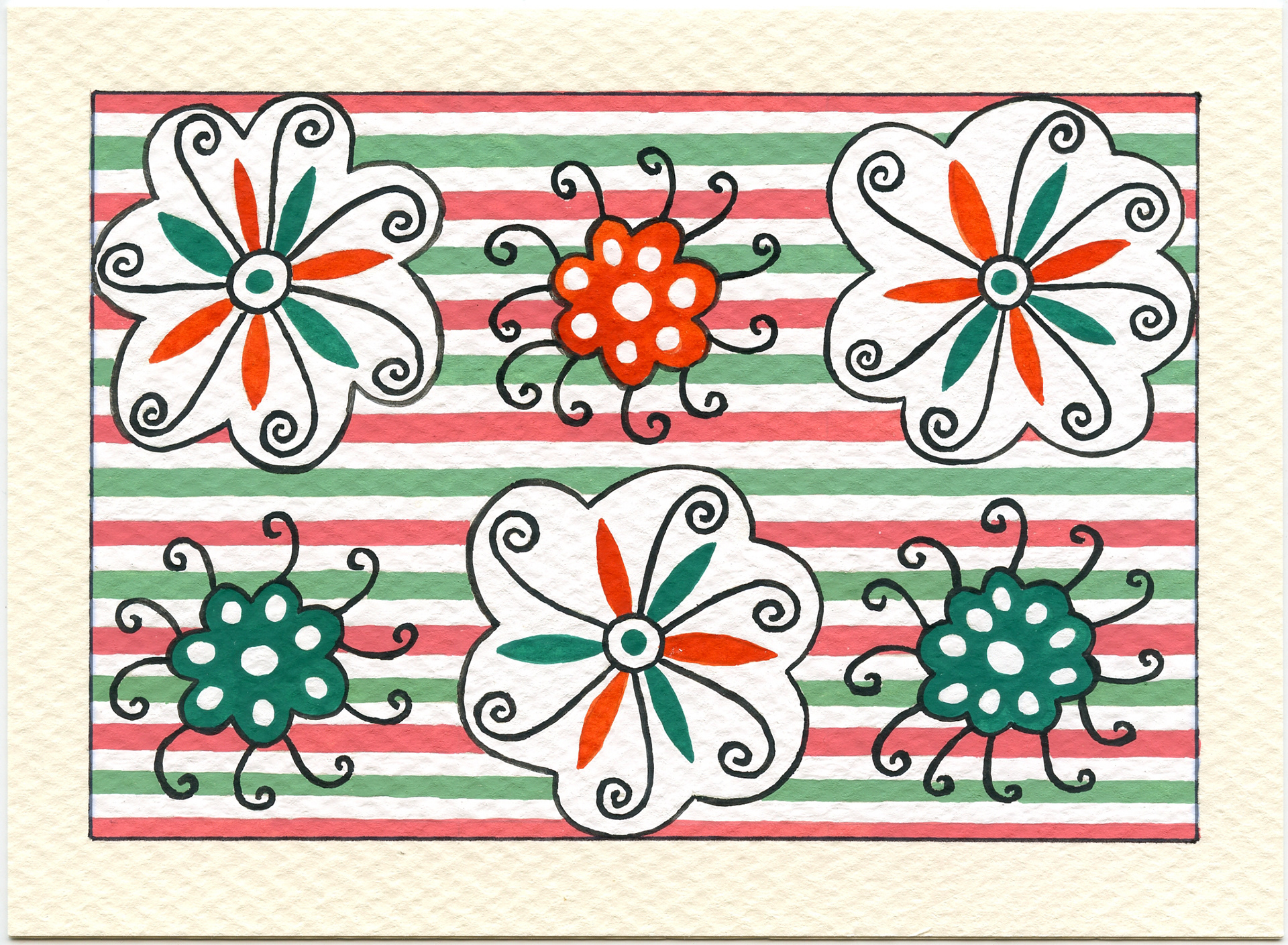 2000 - Hand Painted Card - Snowball Flowers