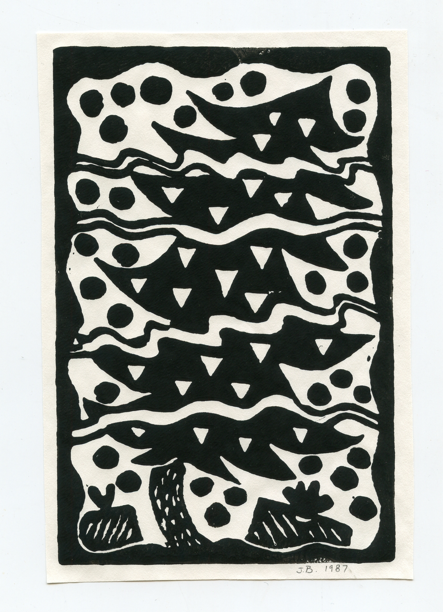 Pink Triangle Christmas Tree, Linoleum Print, 1987
