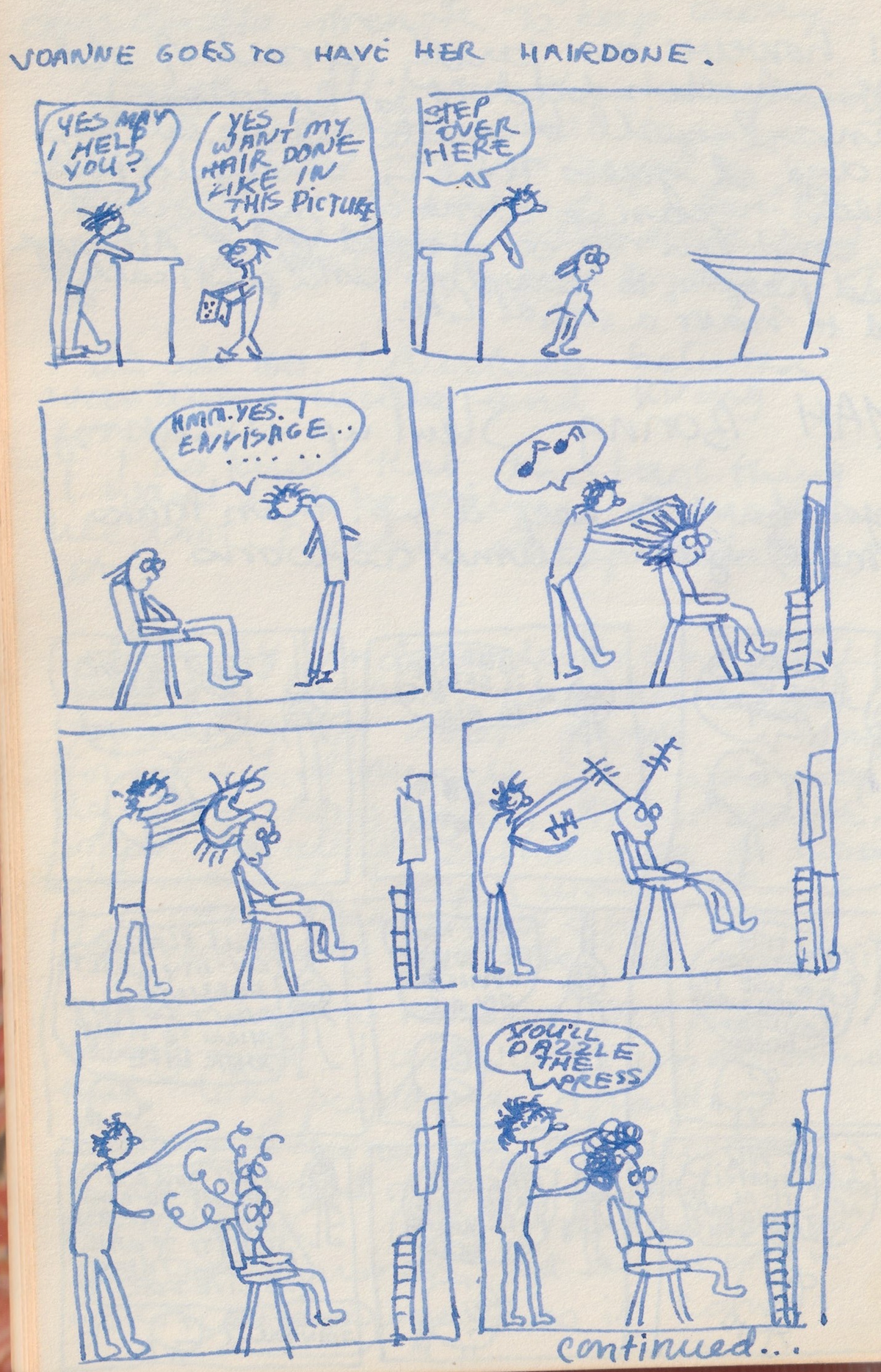 Joanne Goes to have her Hair Done, Page One, Pen on Paper, 1978