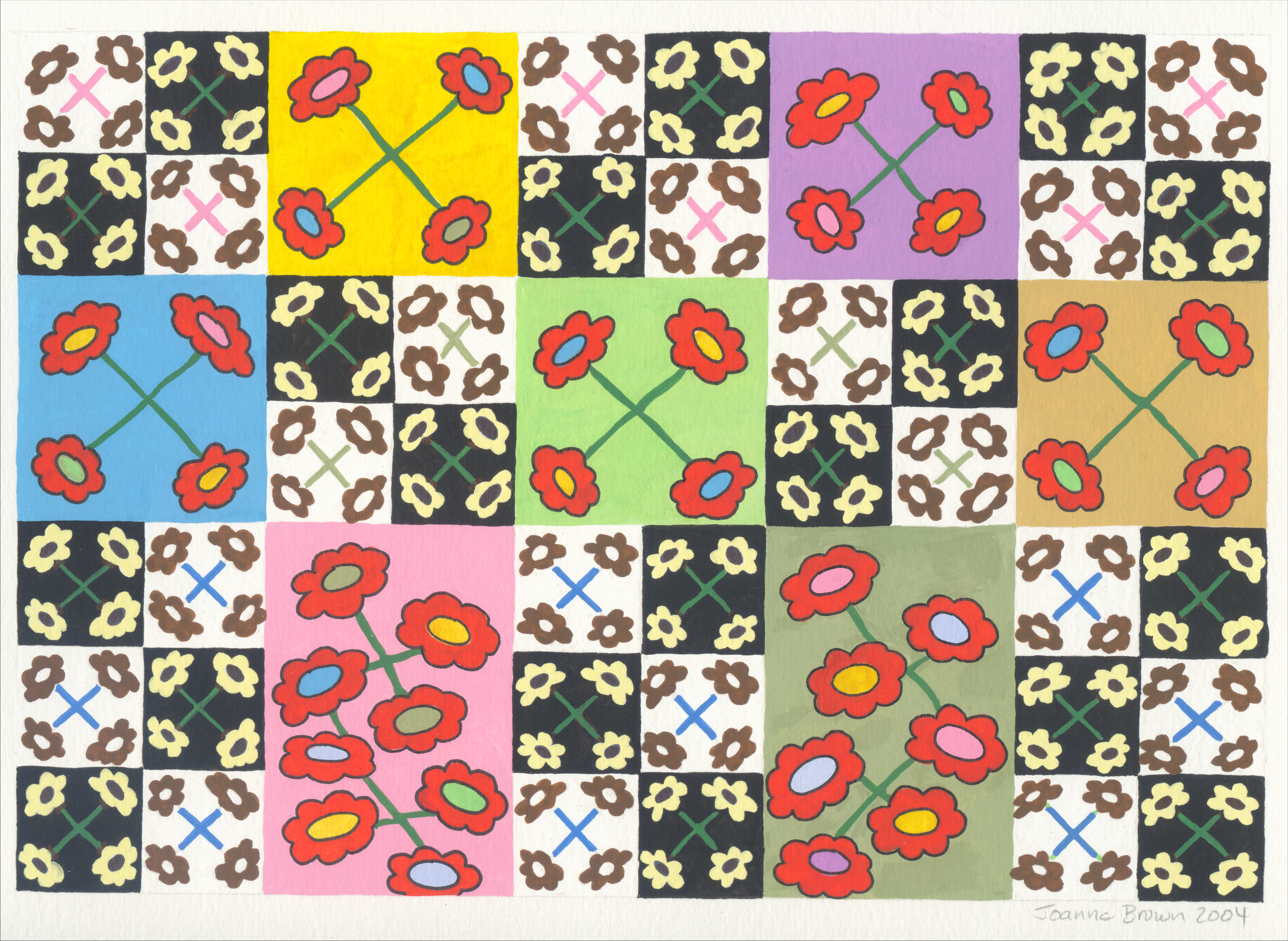 Poppies Quilt, Watercolor on Paper, 10" x 7", 2004