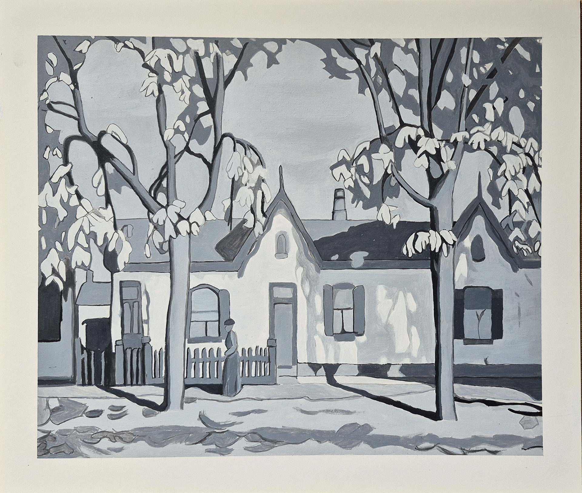 Tonal value study of "Houses, St. Patrick Street," by Lawren Harris, 1925