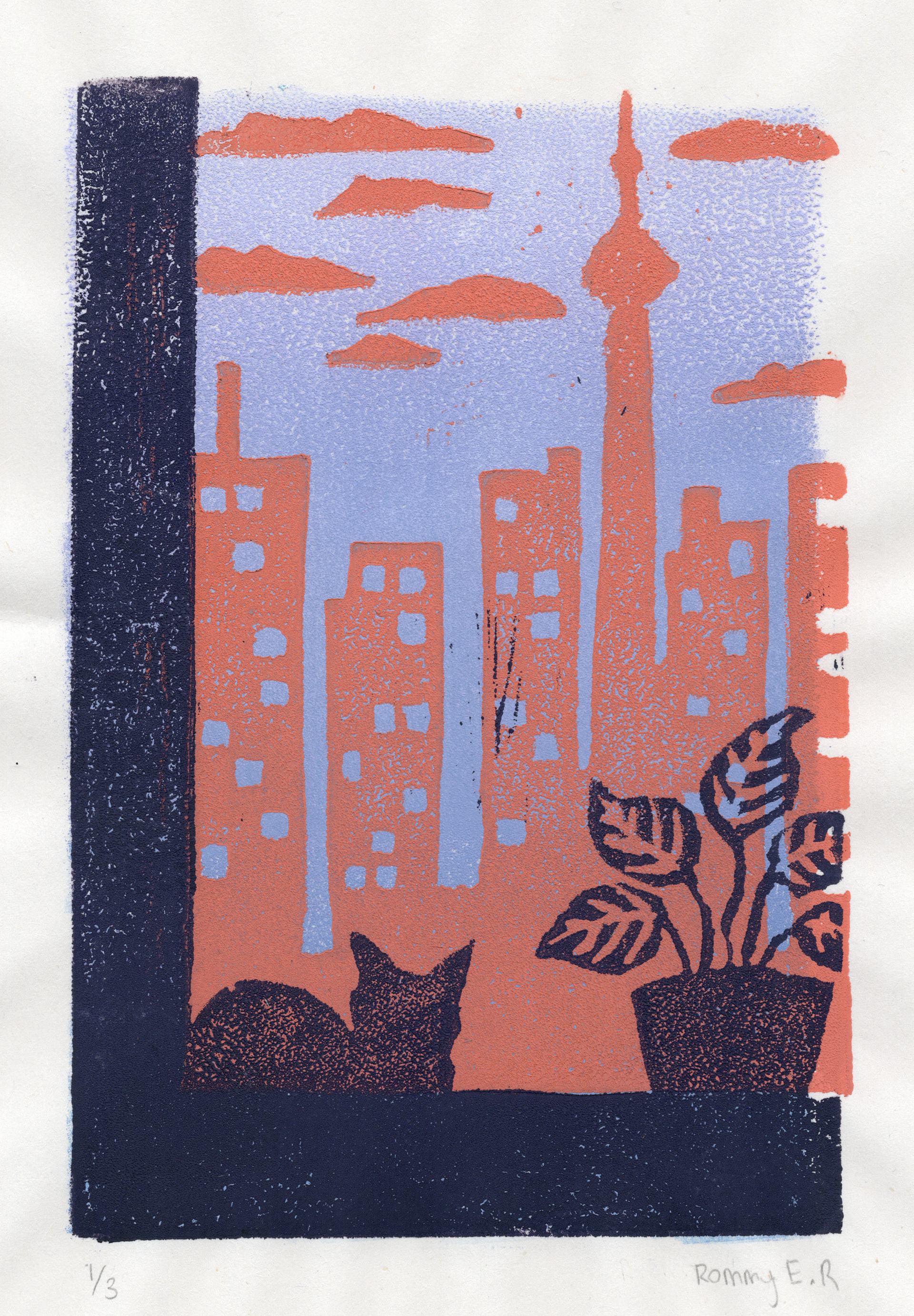 "Summer in Toronto", Lino Print