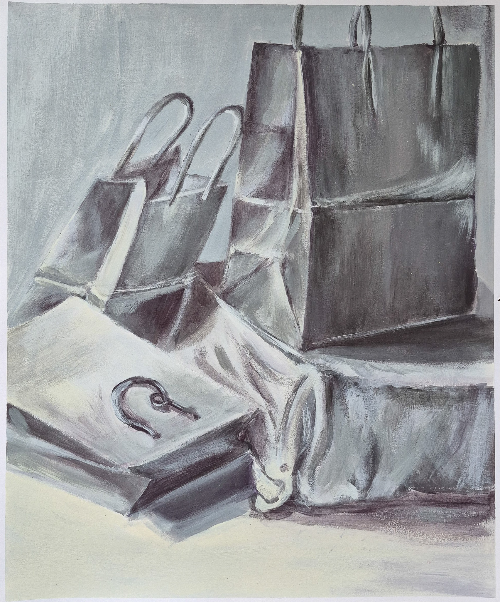 Acrylic study of paper bag done without black paint