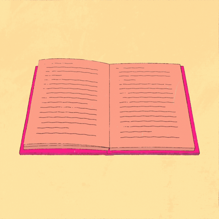 A gif transitioning between various illustrative style of a book, and a page continuously turning.