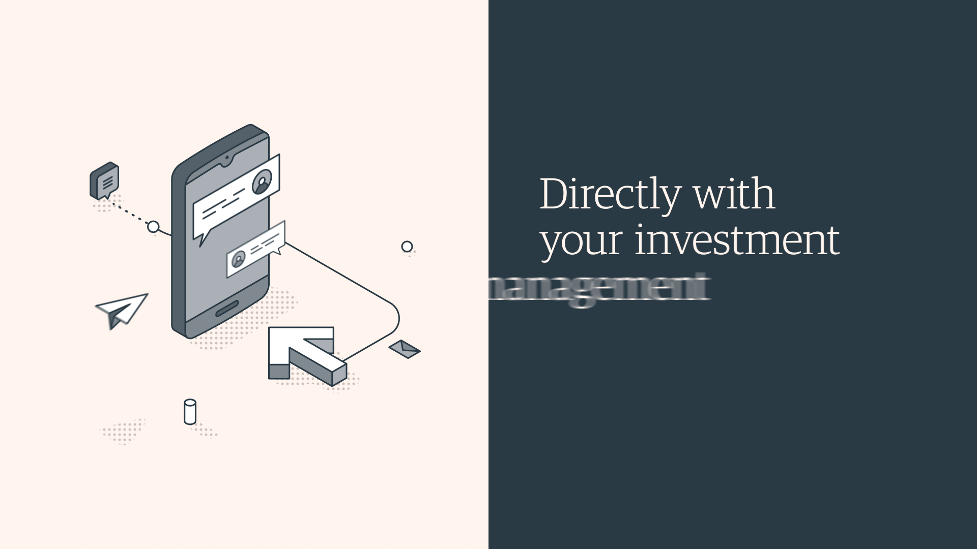 Illustration of a smartphone displaying chat messages, symbolising direct communication with investment management services.