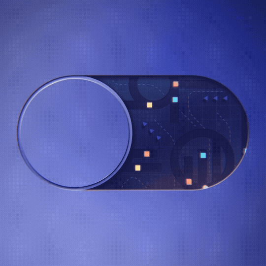 A gif of an on/off sliding button revealing 2 states of order, one calm and smooth, and one frantically paced.