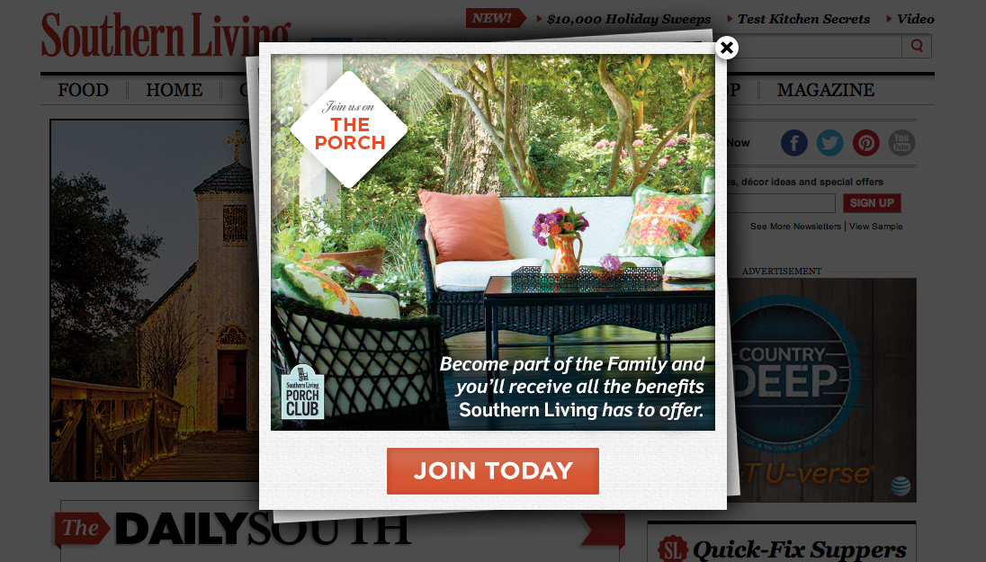 Southern Living Porch Club Overlay Ad