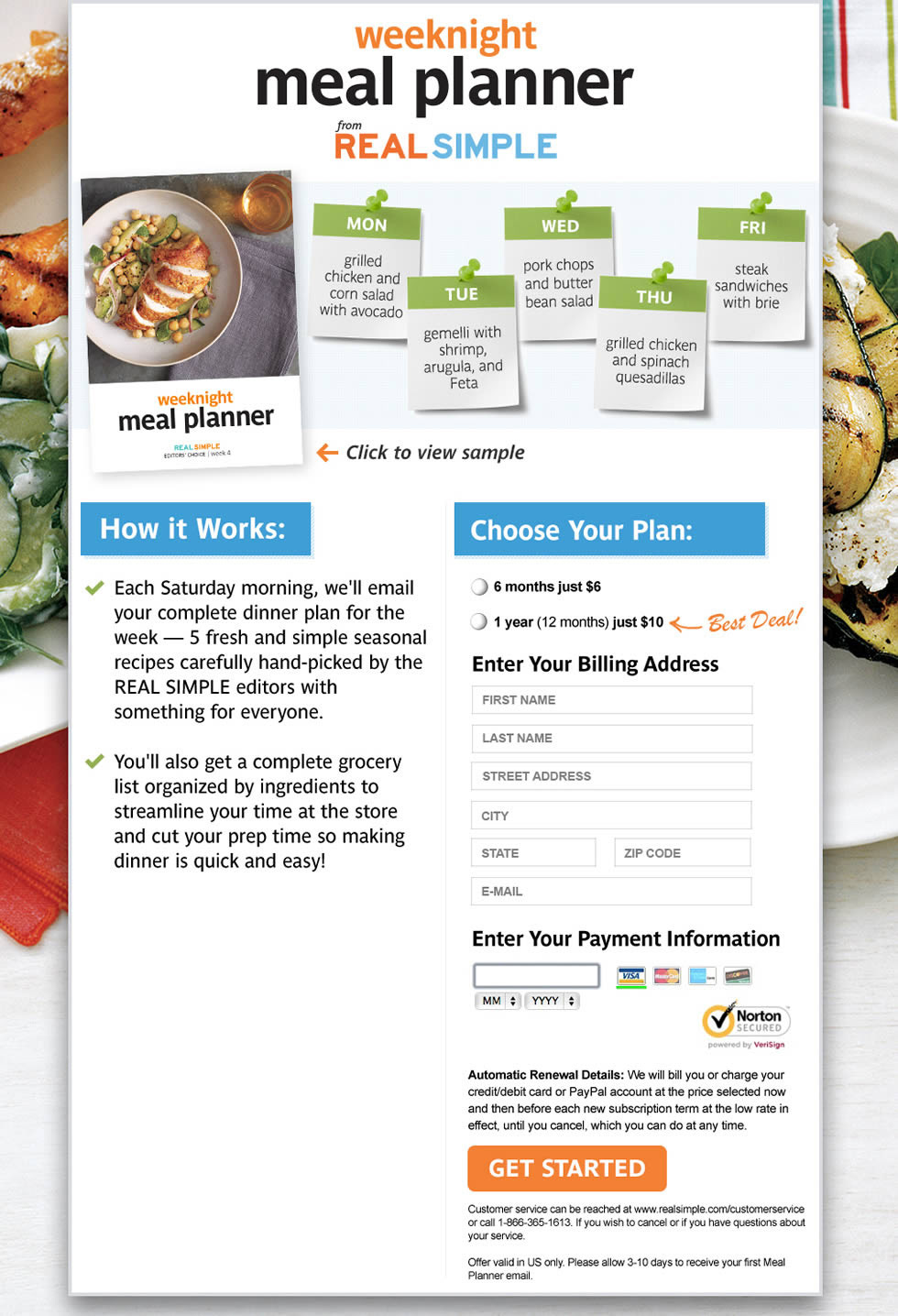 Real Simple Weeknight Meal Planner Subscription Order Form