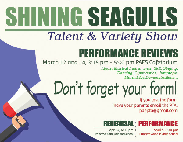 PTA Talent & Variety Show Audition flyer and web