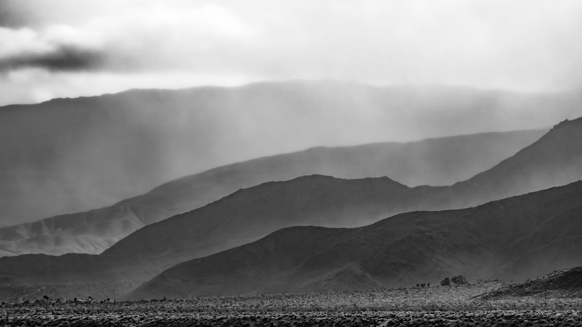 Misty Ridges: Low clouds and mist rising over the ridges and valleys that flank Indian Head mountain in the Anza-Borrego Desert State Park.