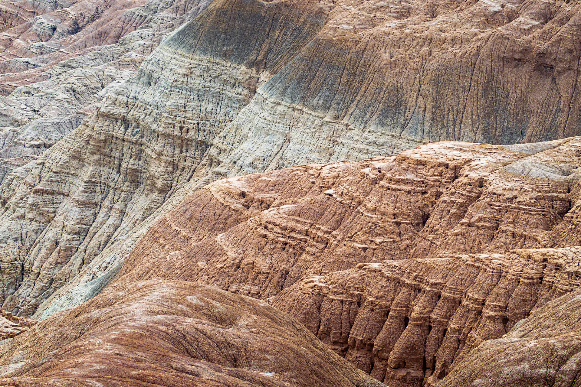 Borrego Badlands Colored Layers: Steeply layered and highly eroded terrain of the Borrego Badlands in the Anza-Borregon Desert.