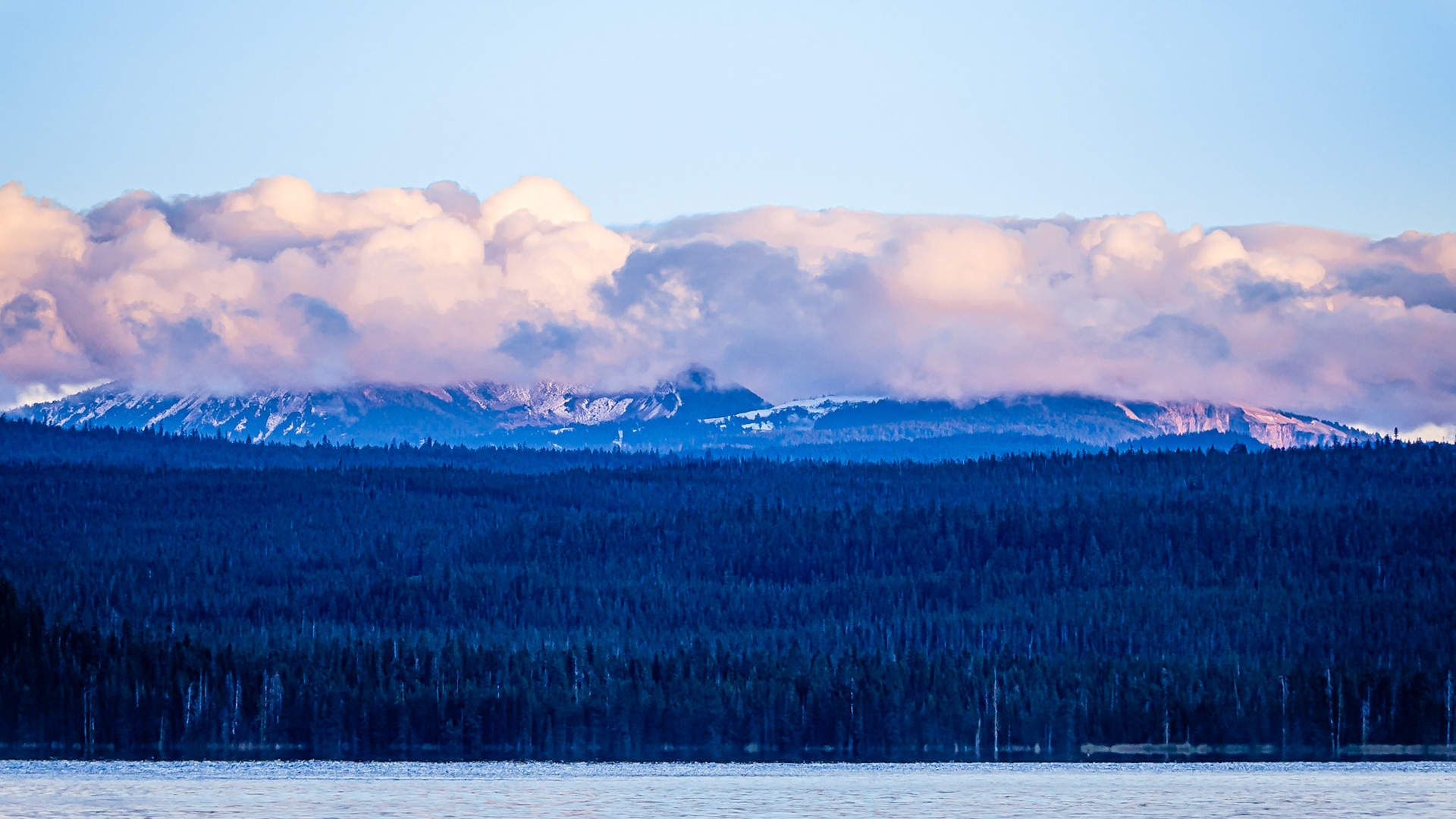 Mt. Mazama Golden Hour: Mt. Mazama cloaked in clouds following a refreshing day of wind, rain and snow that was greatly needed to drive away forest fire smoke.