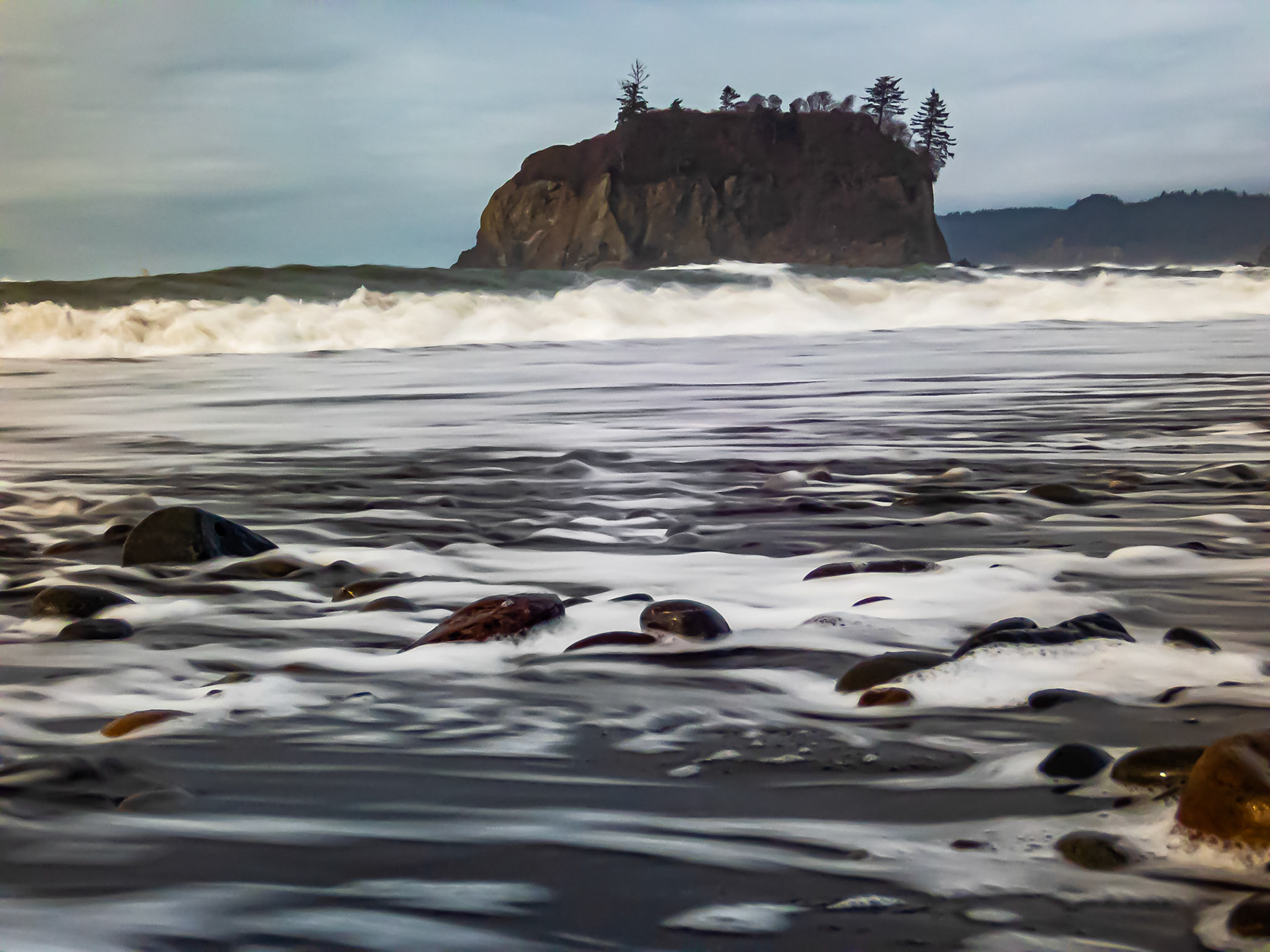 Rocky Shore Beach Swash: At Ruby Beach on the Olympic Peninsula, Washington.