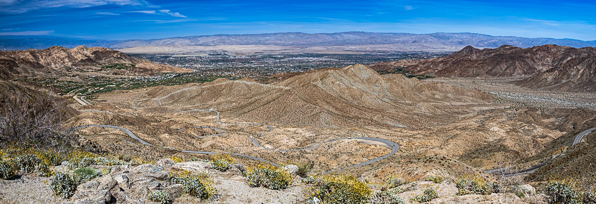 Serpentine Road: A serpentine road winds its way from Palm Desert up to the Santa Rosa and San Jacinto mountains.