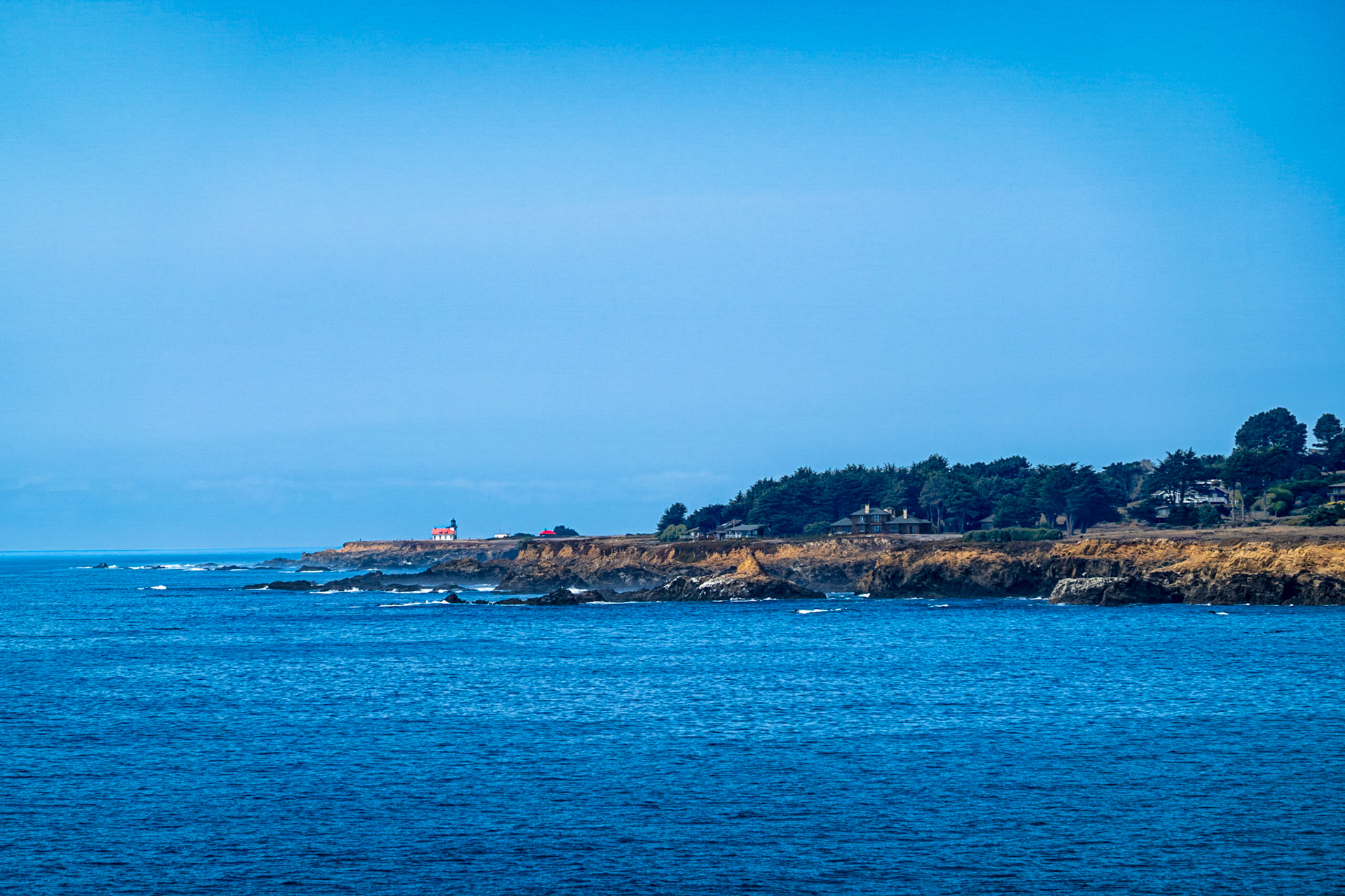 Point Cabrillo California: A light station sits on the exposed coastal terrace of Point Cabrillo, California.