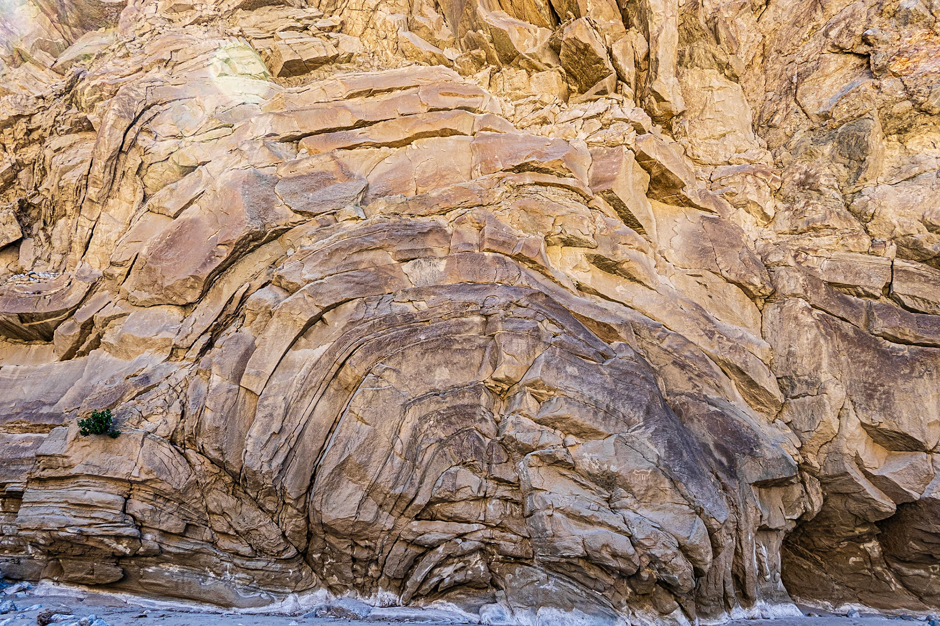 Desert Anticline: A prominent geological feature on the Split Mountain Road in the Anza-Borrego Desert.