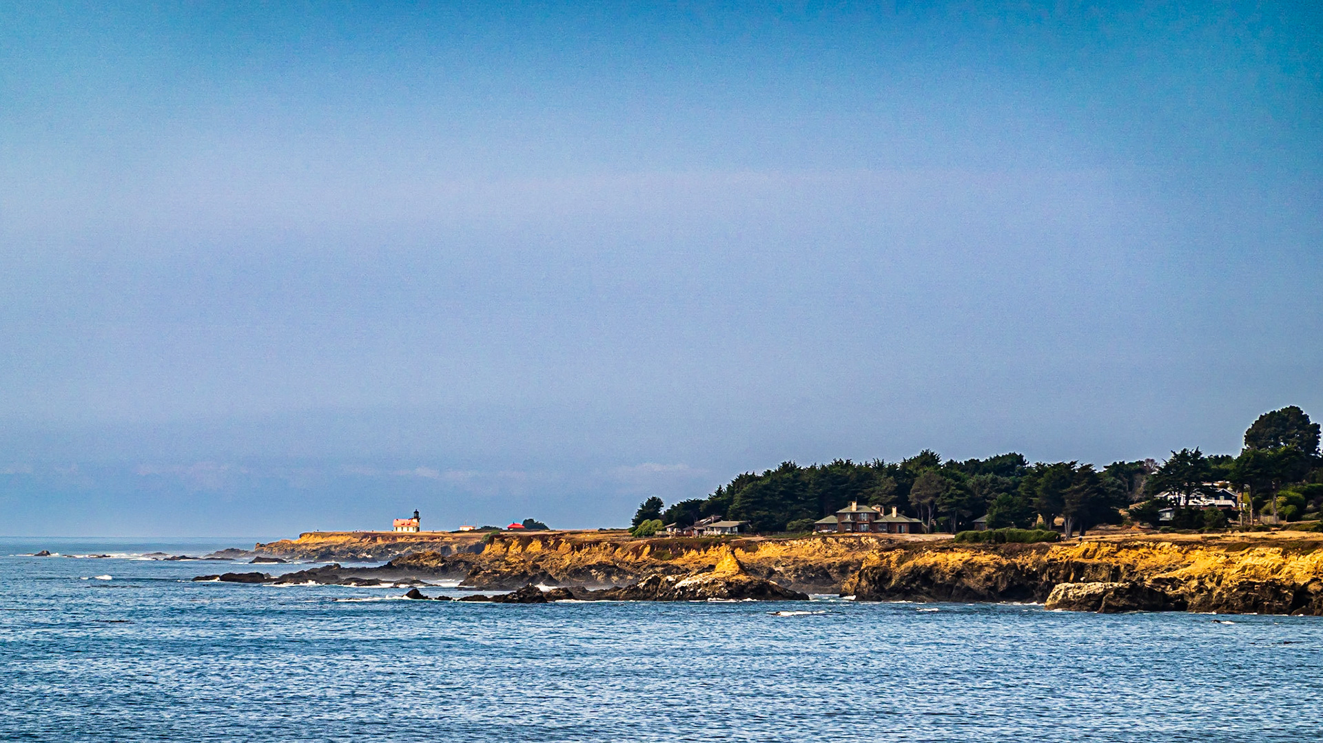 Point Cabrillo California: A light station sits on the exposed coastal terrace of Point Cabrillo, California.