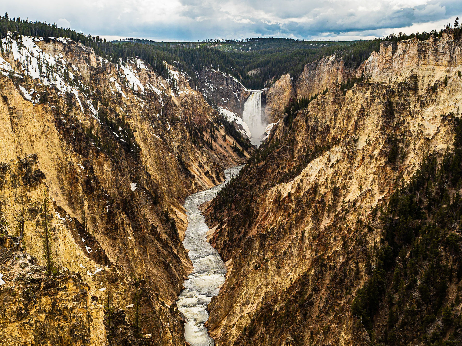 Lower Falls, Grand Canyon of the Yellowstone: The Yellowstone River cascades over two falls before cutting its way through the Grand Canyon of the Yellowstone.
