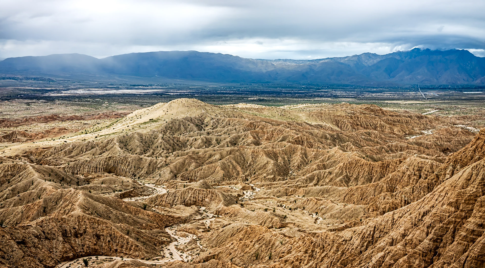Borrego Badlands West: Viewed from Font's Point in the Anza-Borrego Desert looking west towards Borrego Springs and the San Ysidero Mountains.