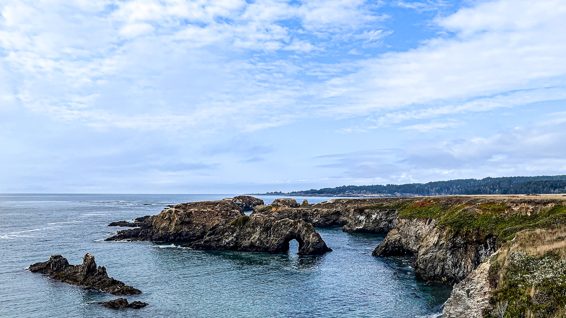 Sea Arch and Sea Stacks: At the Mendocino Headlands California.