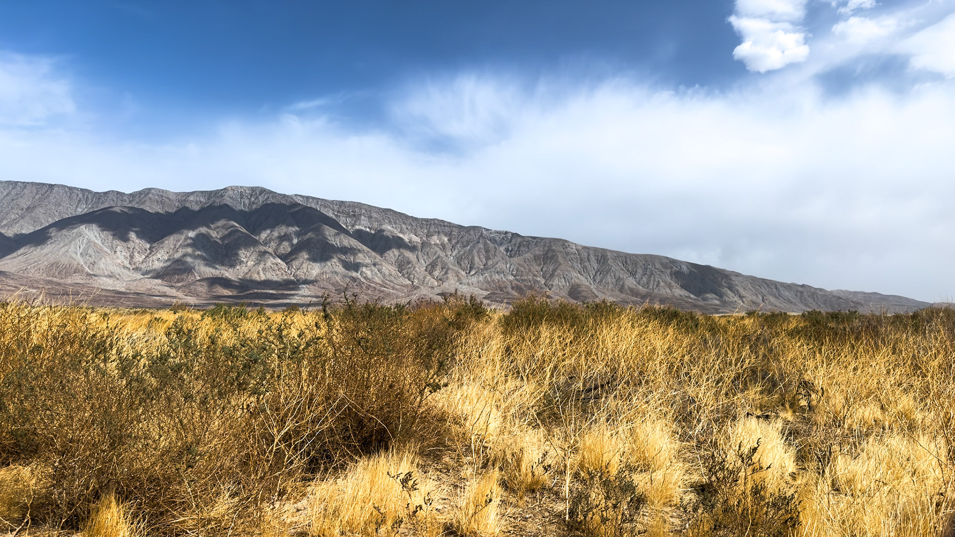 Face of Santa Rosa: Cloud shadows drift across the wrinkled ridges and valleys to give a face to Santa Rosa Mountain.