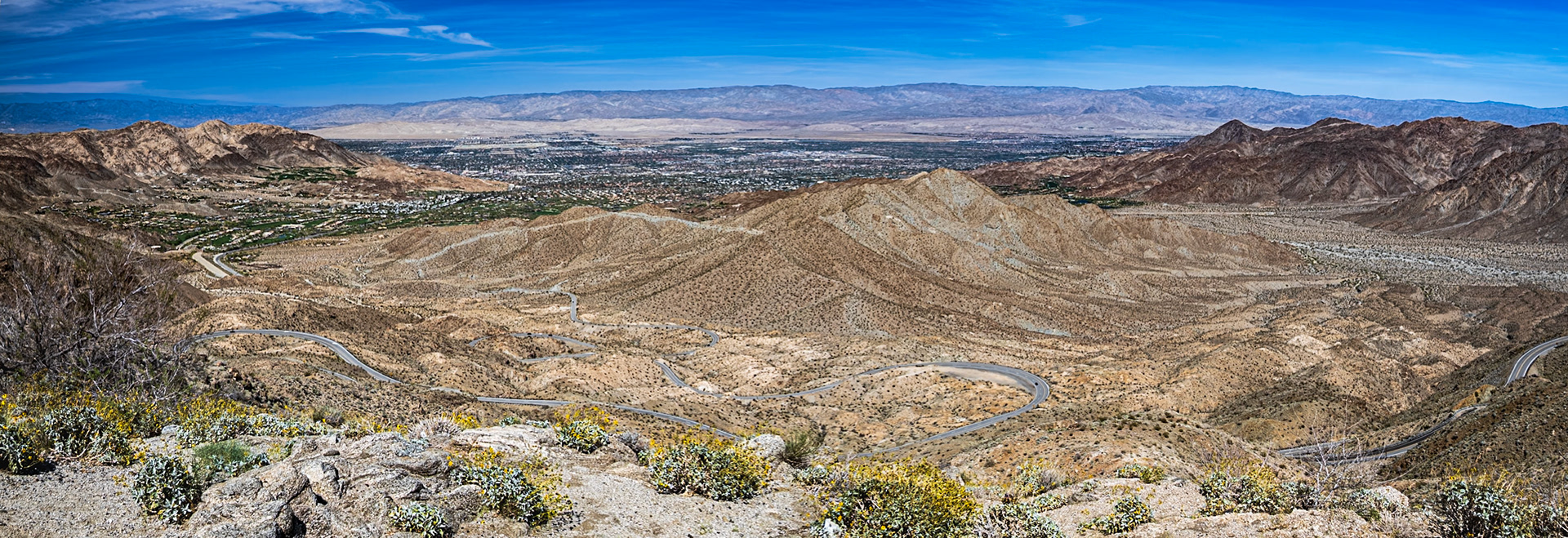 Serpentine Road: A serpentine road winds its way from Palm Desert up to the Santa Rosa and San Jacinto mountains.
