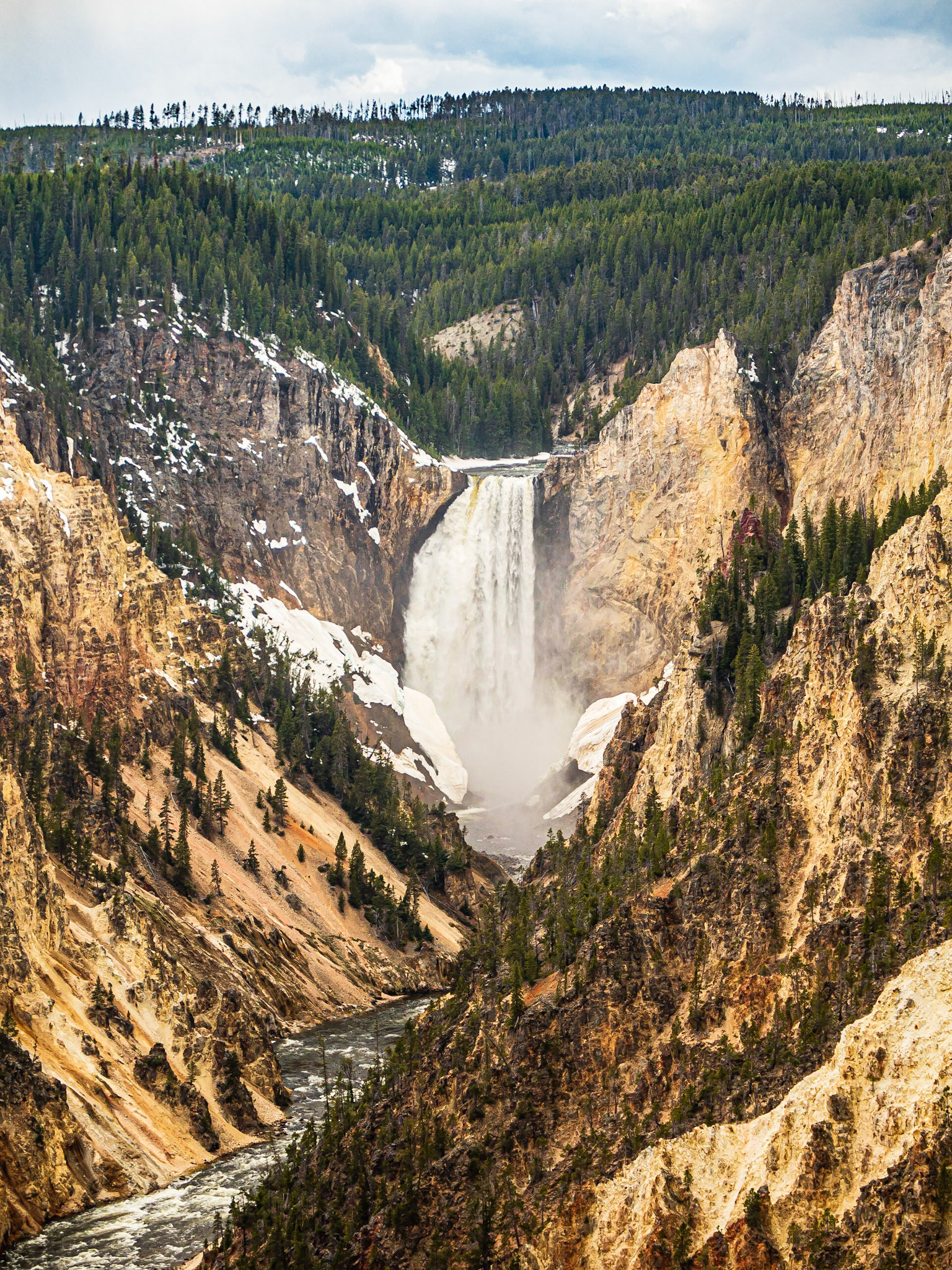 Grand Canyon of the Yellowstone, Lower Falls: The Yellowstone River cascades over two falls before cutting its way through the Grand Canyon of the Yellowstone.