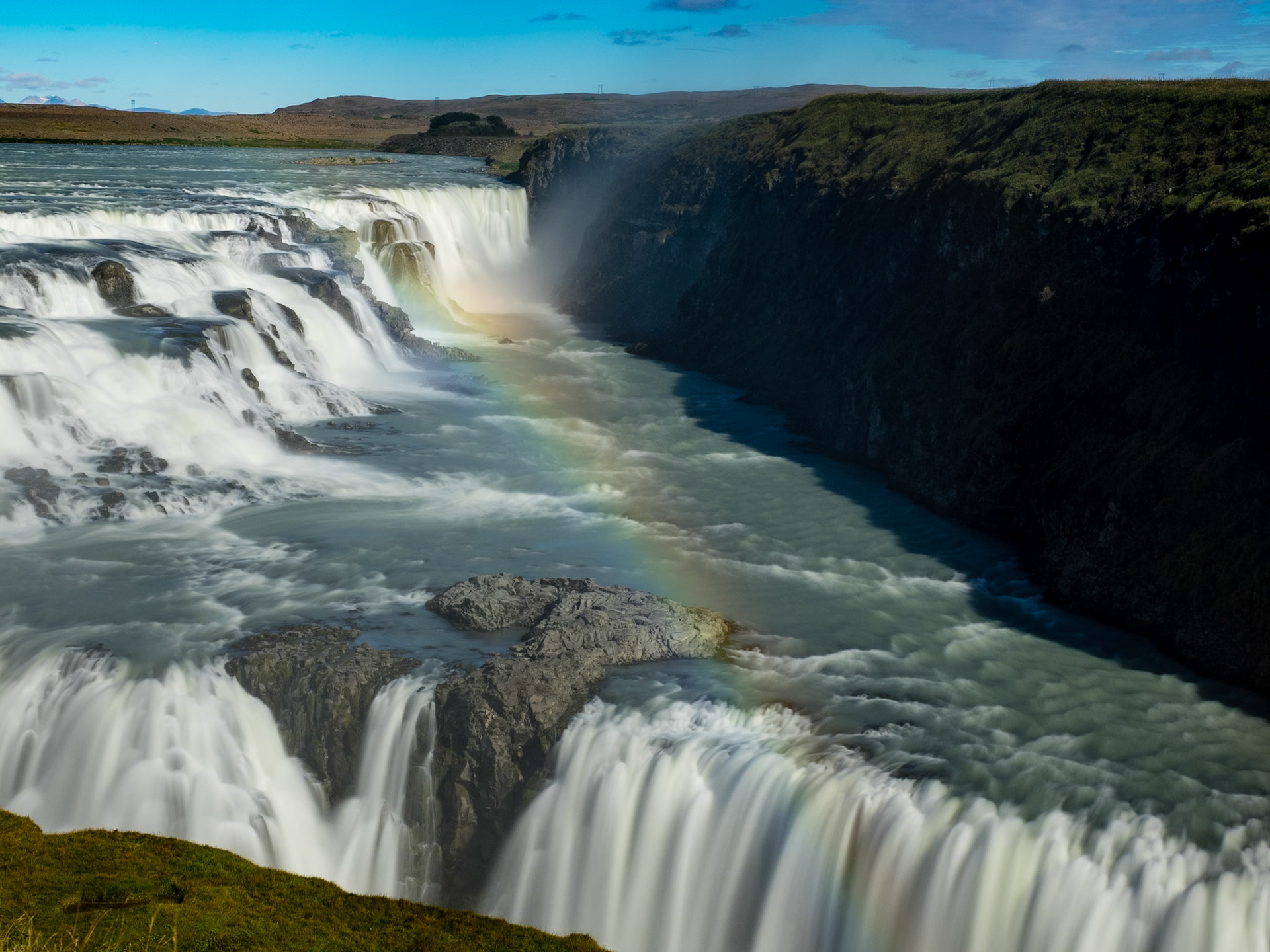 Rainbow Over Gullfoss,   Golden Circle Iceland: Two cascades in the Hvita River form Gullfoss (Golden Falls) near Reykjavik Iceland.