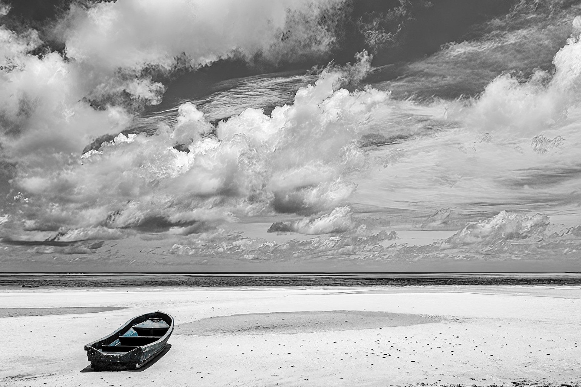 Boat on the Beach Black-and-White: South Andros Island, Bahamas