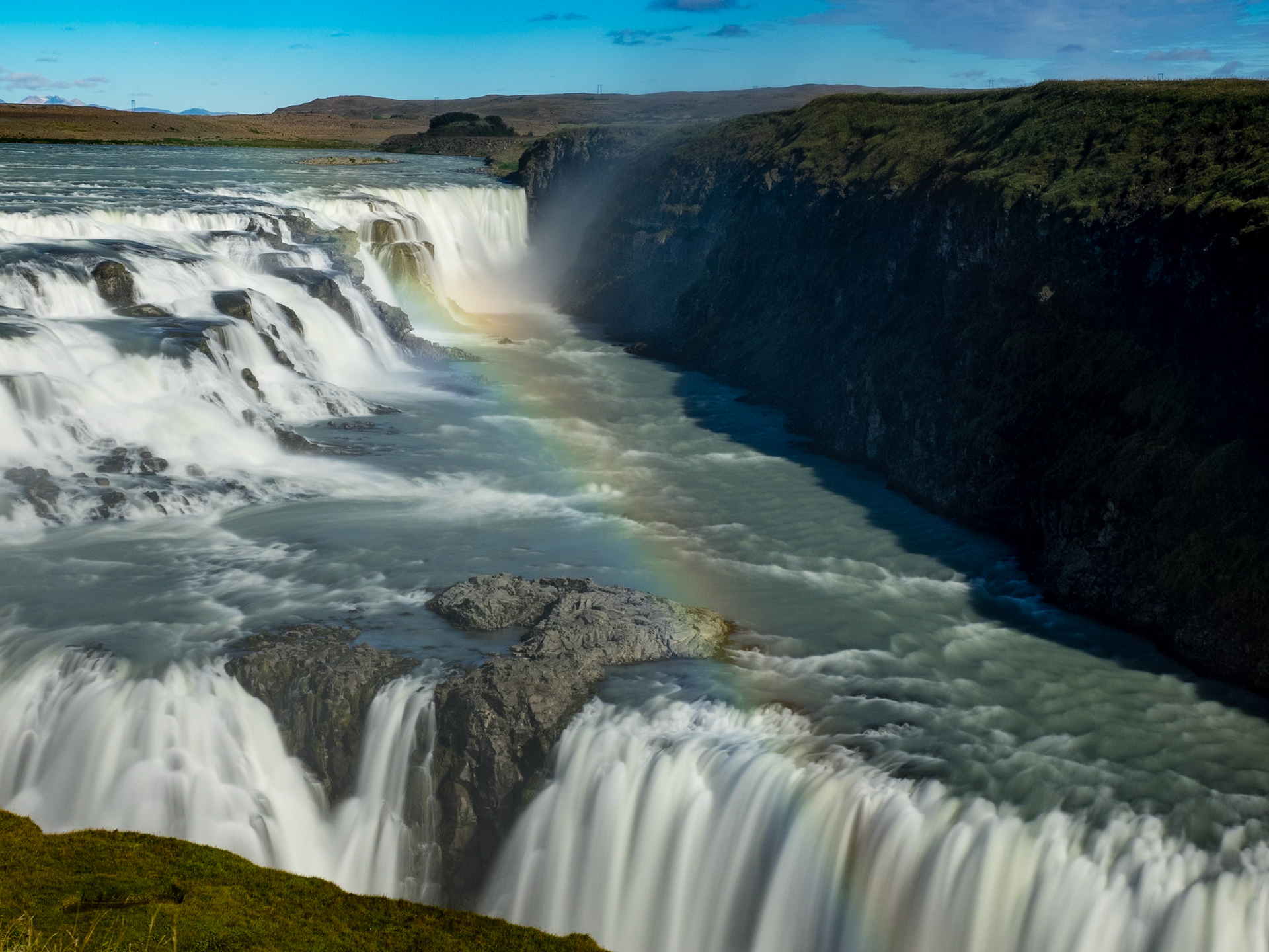 Rainbow Over Gullfoss,   Golden Circle Iceland: Two cascades in the Hvita River form Gullfoss (Golden Falls) near Reykjavik Iceland.