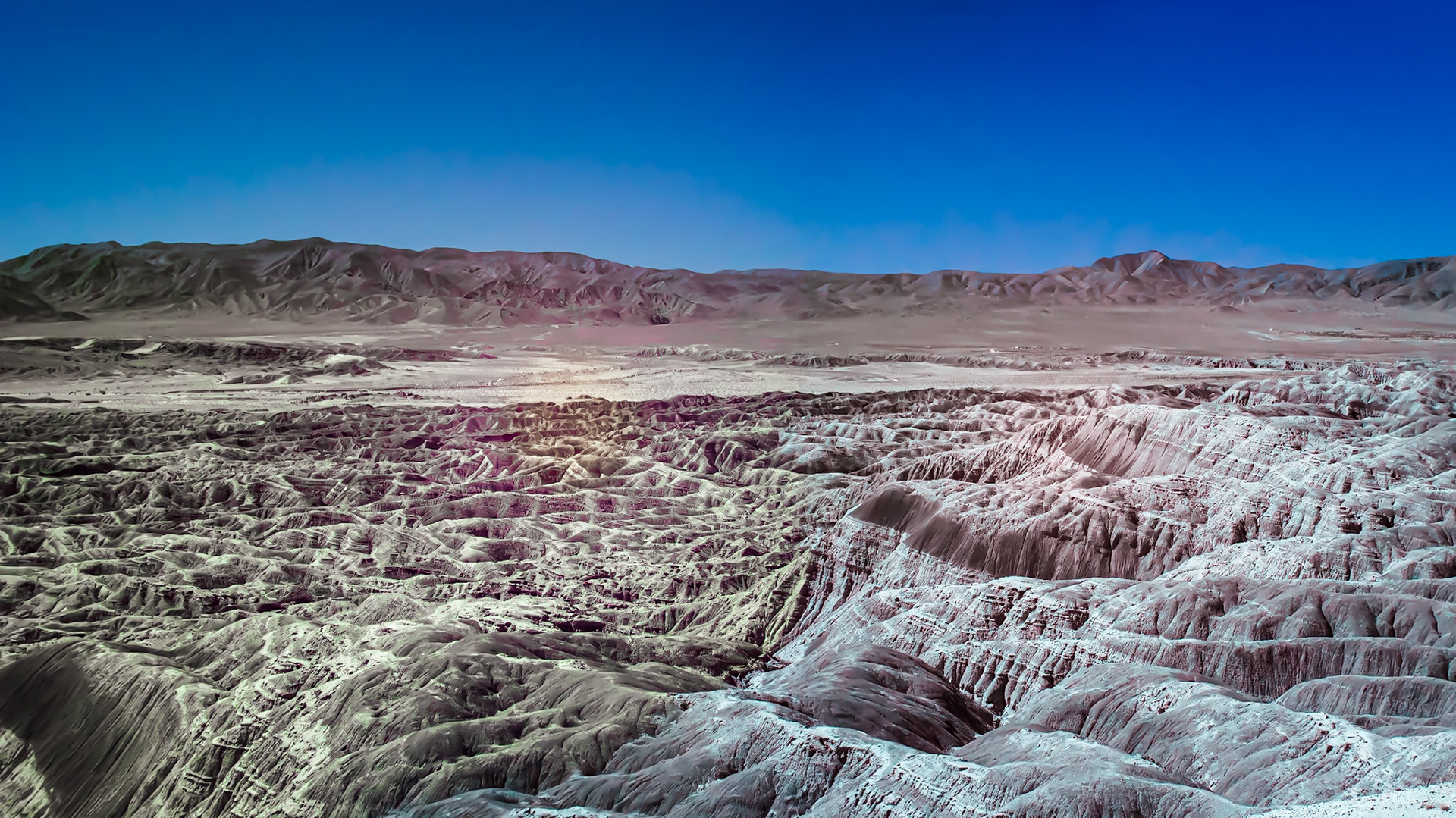 Borrego Badlands &amp; San Ysidro Mountains - IRFC: Infrared (720 nm) false color image of the Borrego Badlands &amp; San Ysidro Mountains viewed from Vista del Malpais.