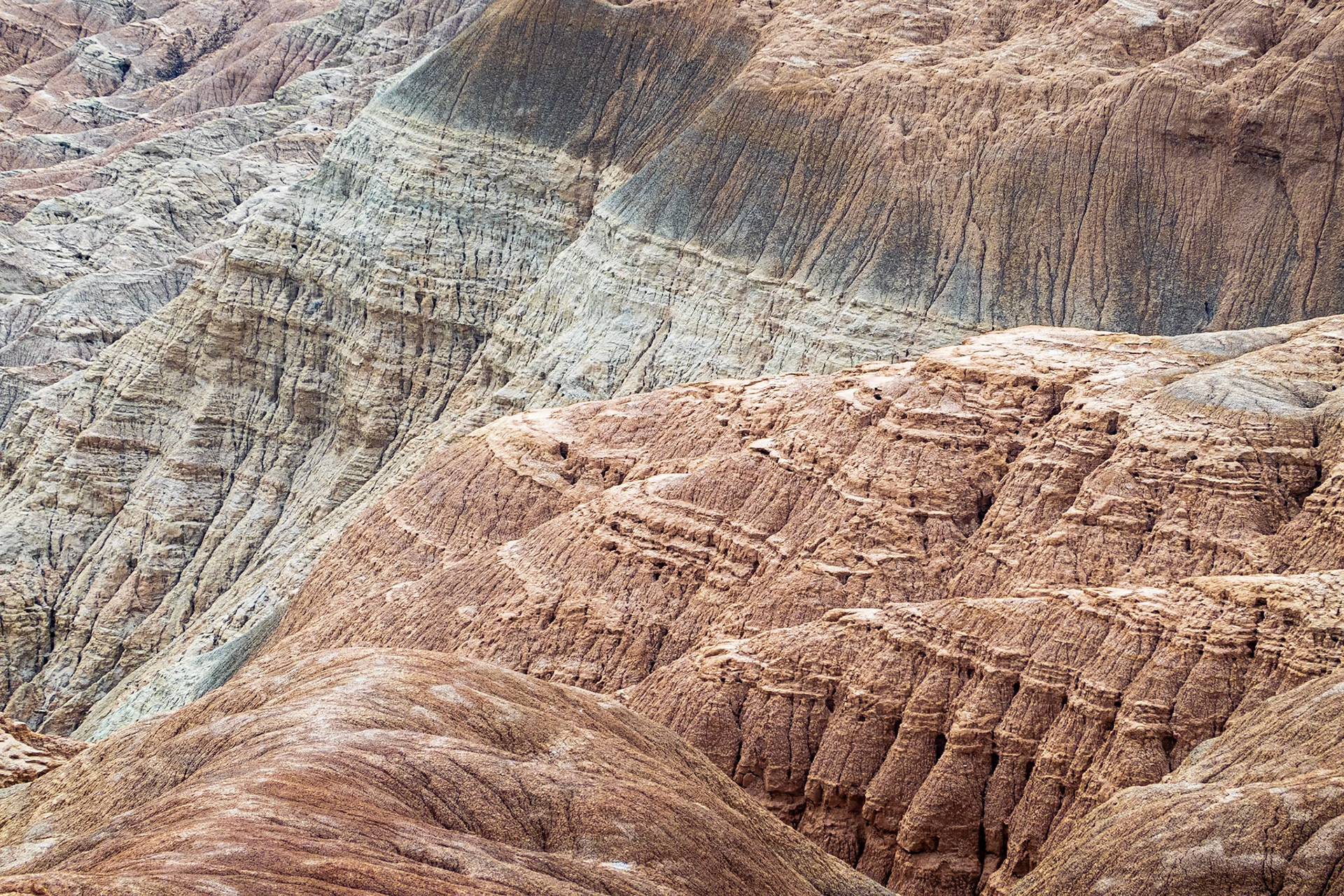 Borrego Badlands Colored Layers: Steeply layered and highly eroded terrain of the Borrego Badlands in the Anza-Borregon Desert.