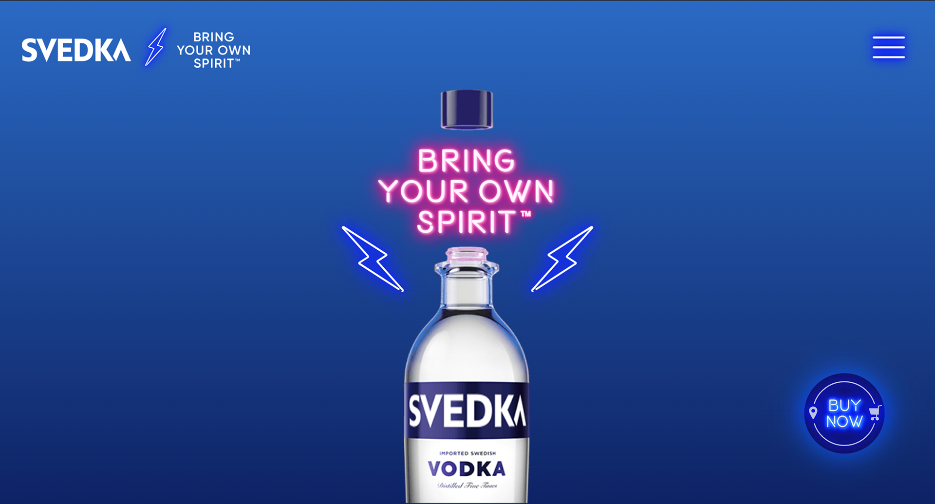 Landing Page of Svedka.com showing tagline "Bring Your Own Spirit"