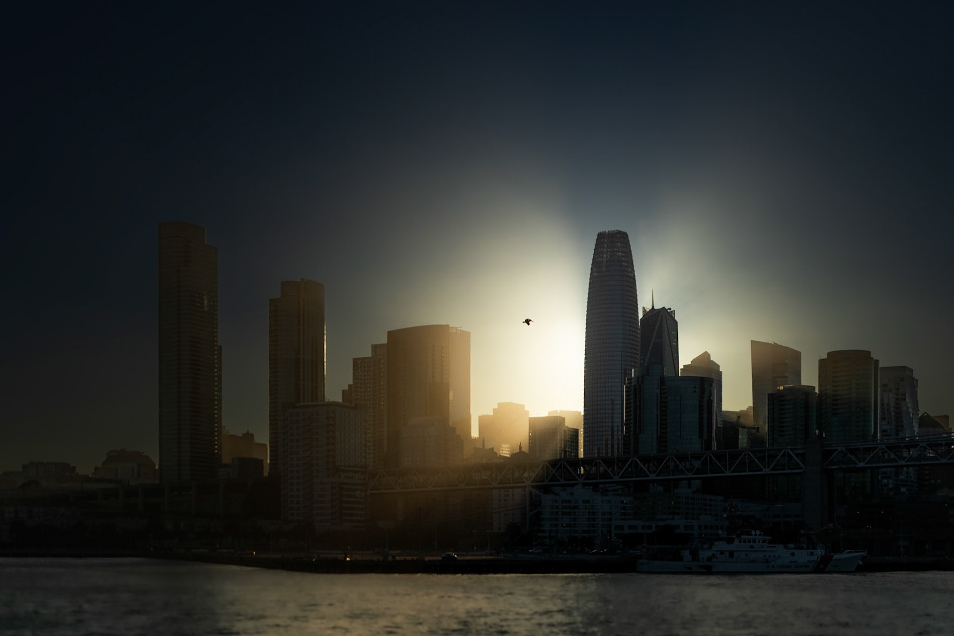 San Francisco Skyline Backlit at Sunset