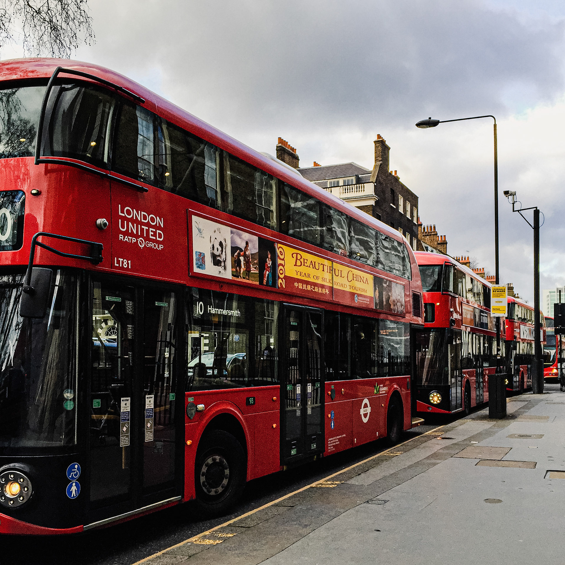BUSES PARKING ALONG THE STREET