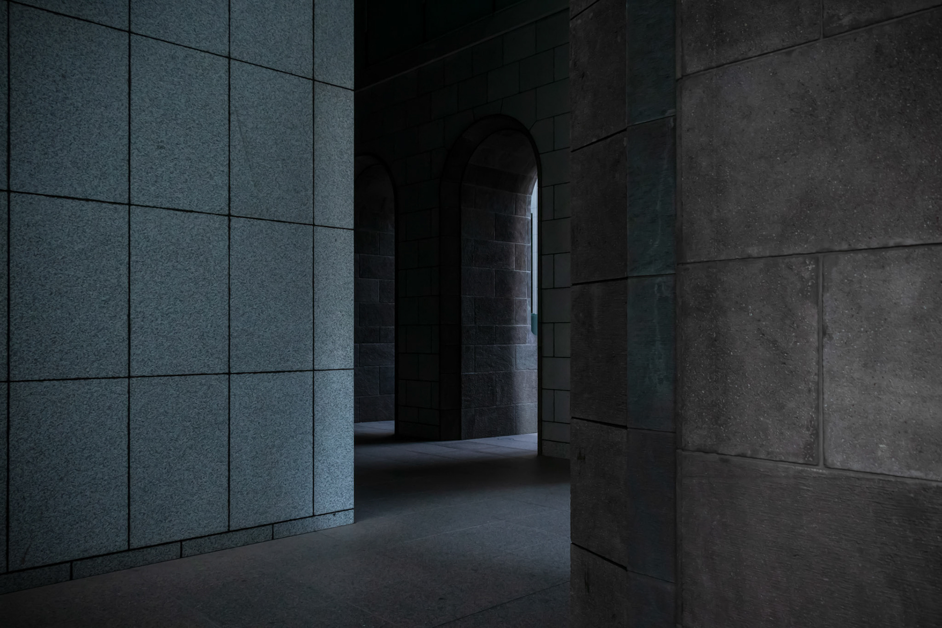 Isle of a stone building at dawn. This image was taken in October 2018, Marunouchi, Chiyoda Ward, Tokyo, Japan.