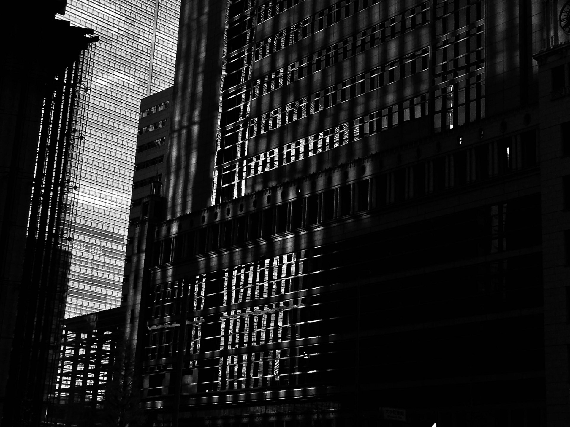Full-frame shot of architecture details in black and white.