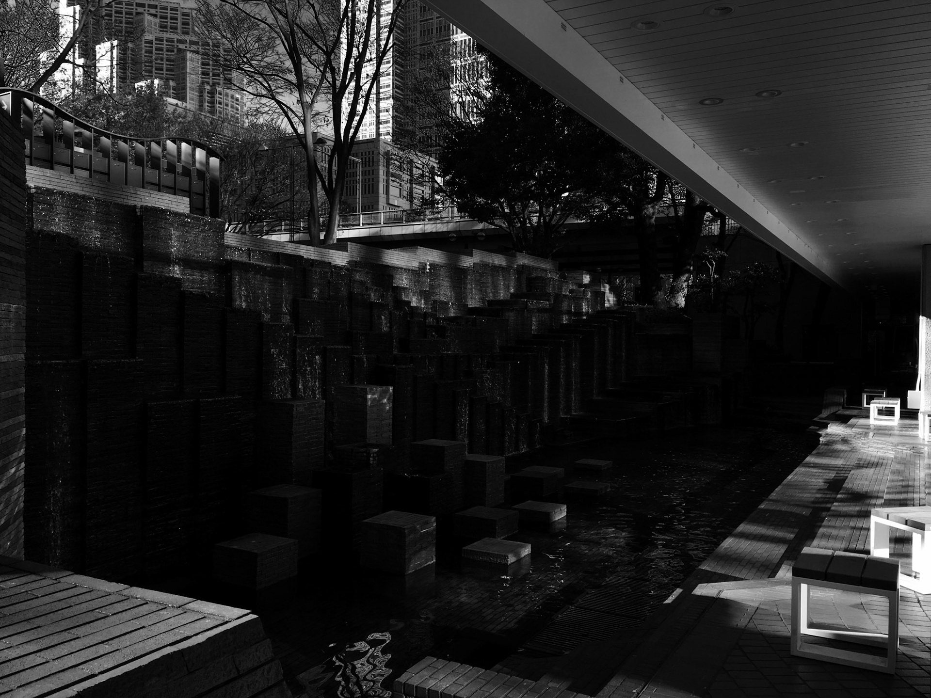 Full-frame shot of architecture details in black and white.