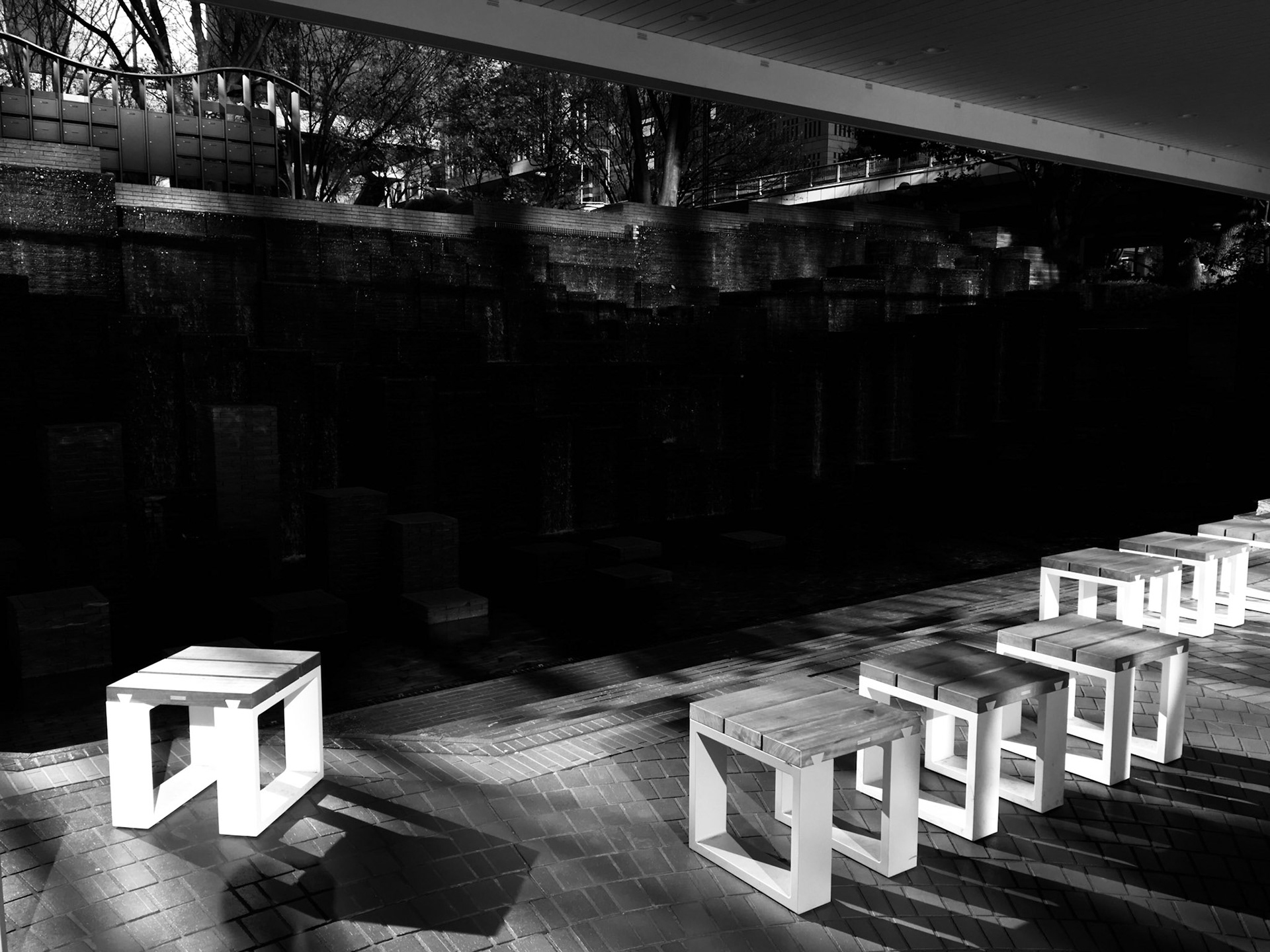 Full-frame shot of architecture details in black and white.