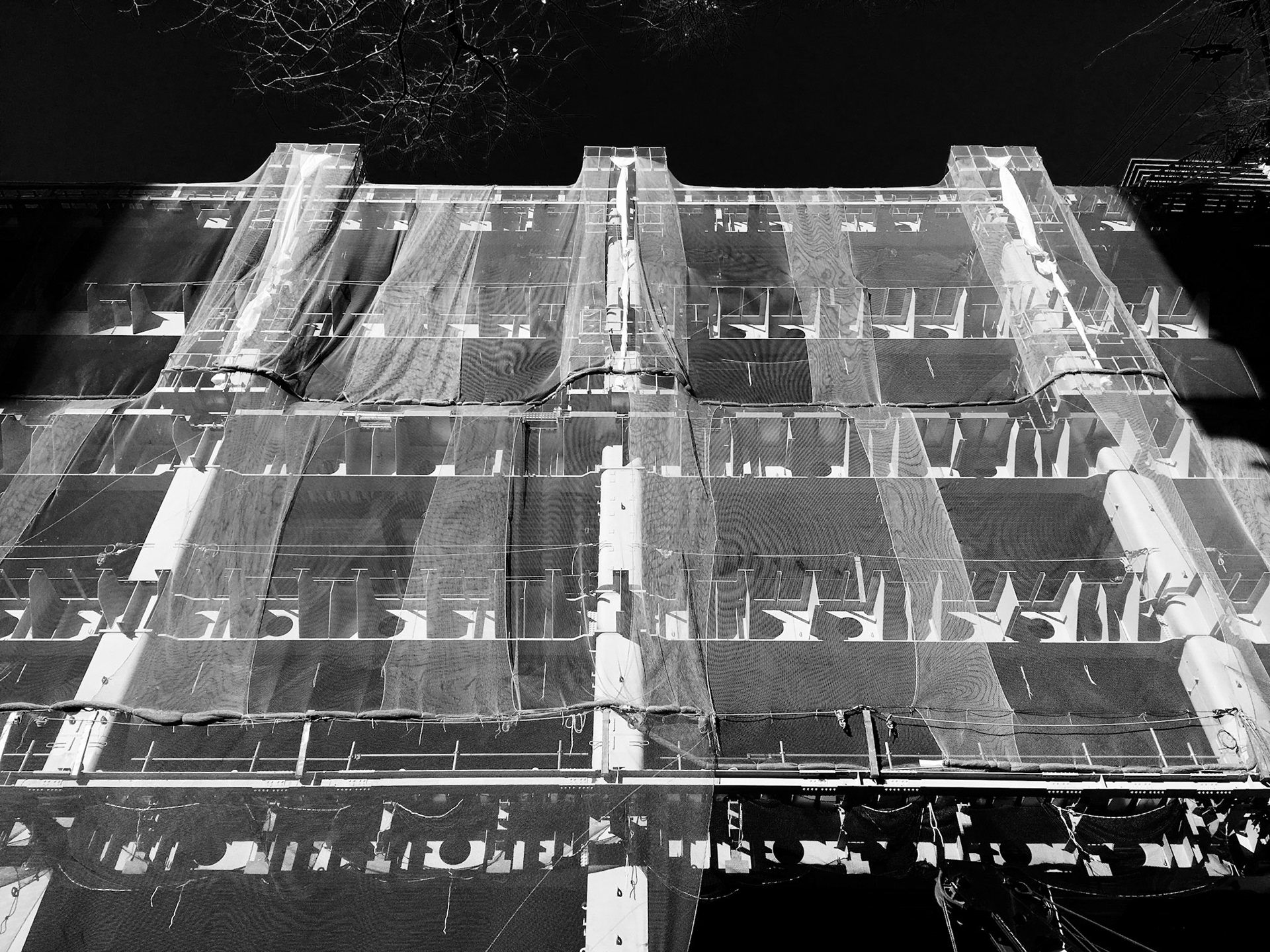 Full-frame shot of architecture details in black and white.