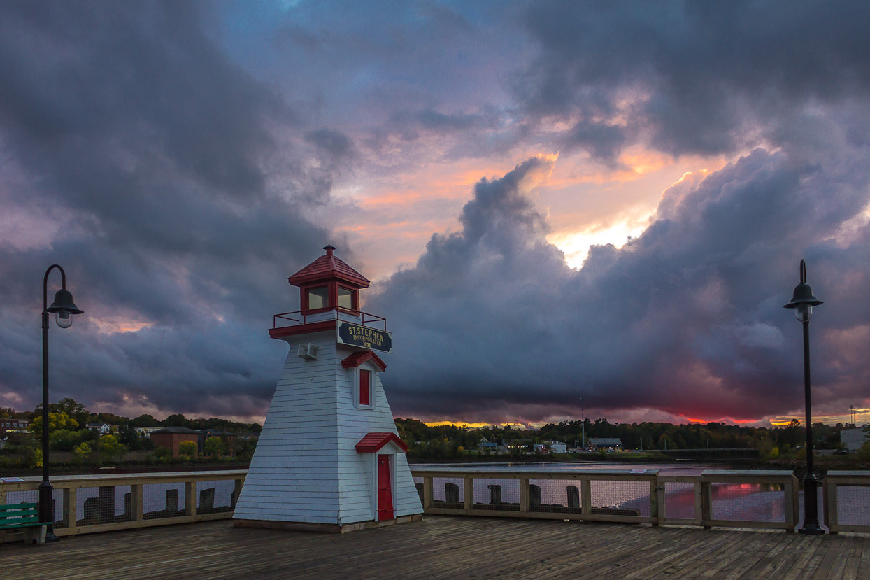 St. Stephen lighthouse, New Brunswick, after a storm