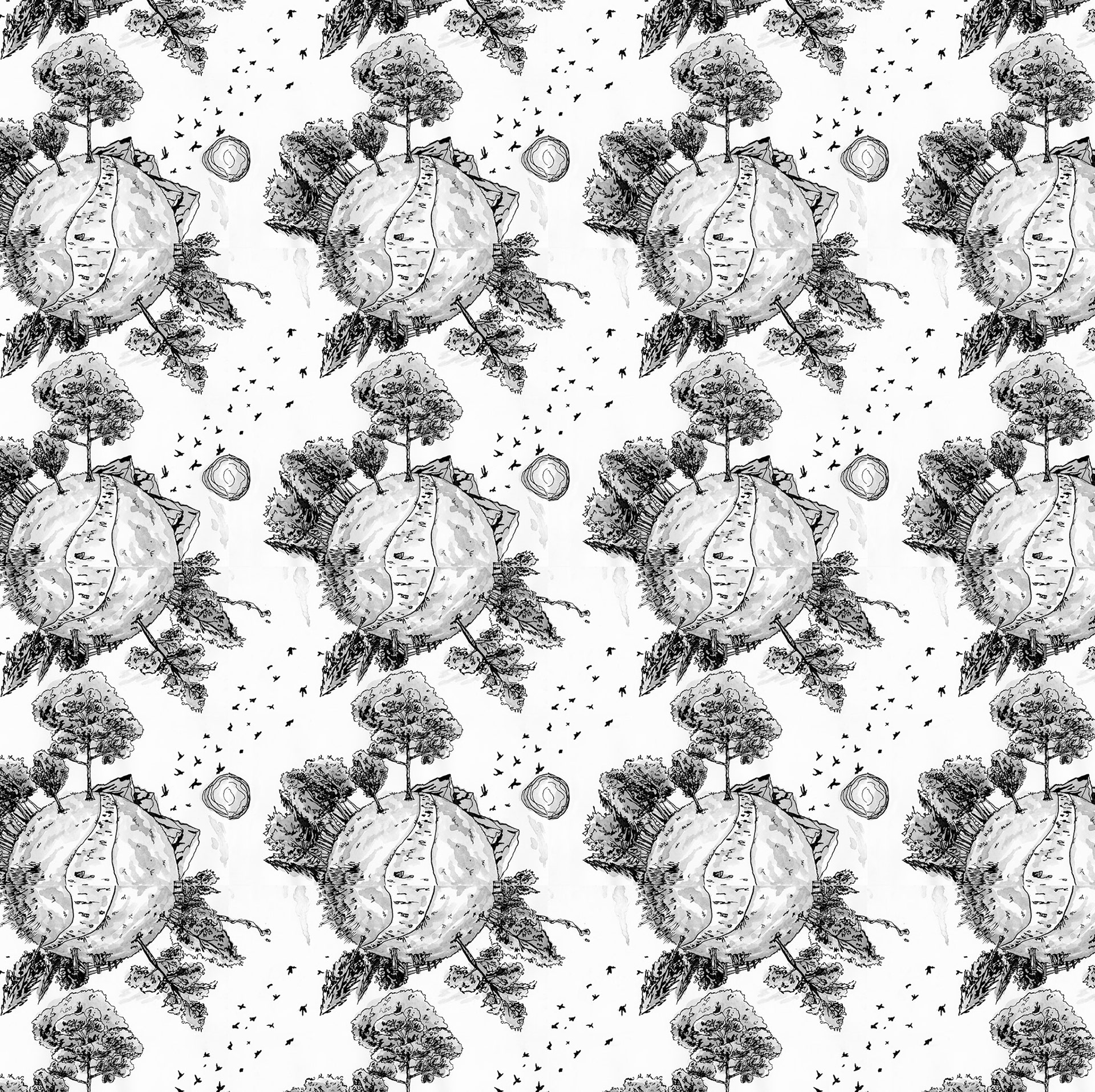Repeating Tile - Ink and wash on watercolor paper
