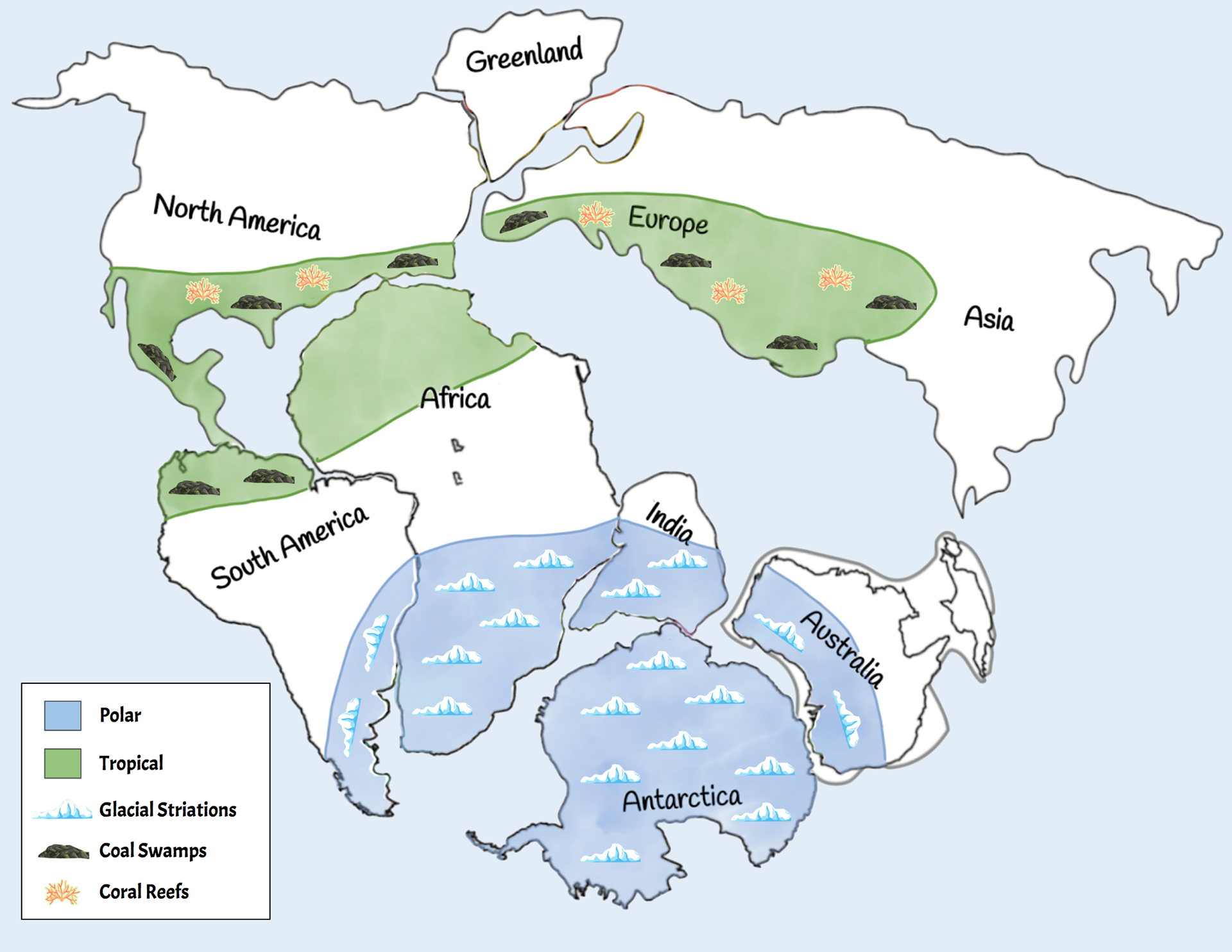 pangea puzzle with fossils