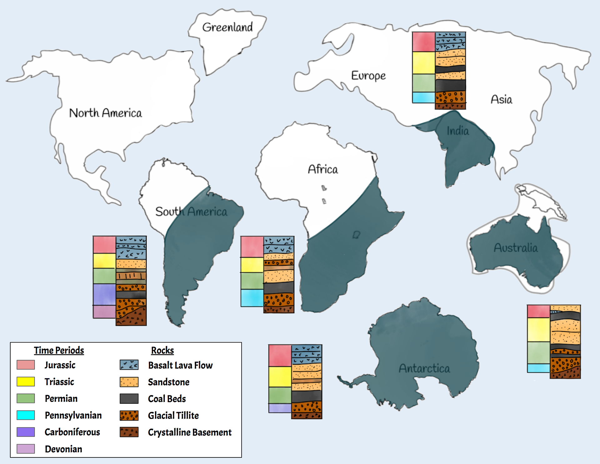 pangea puzzle with fossils